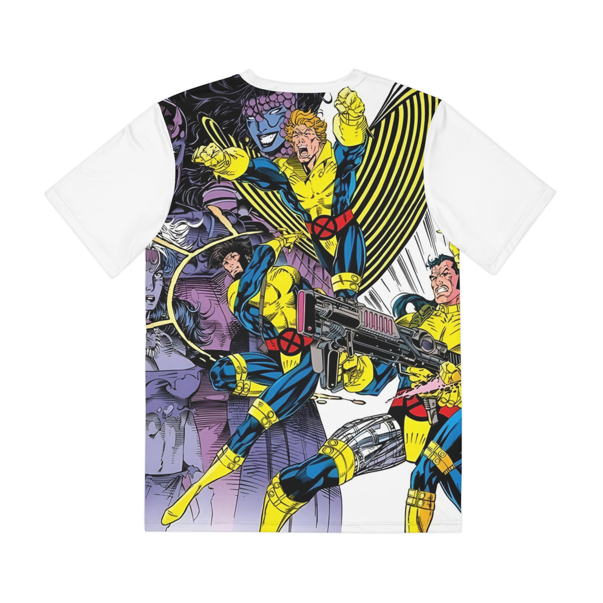Uncanny X-Men Polyester Tee (All-Over Print) - Jim Lee Art - Wolverine, Psylocke, Storm (IMPROVED PLACEMENT AND PRINTING TECHNIQUES)