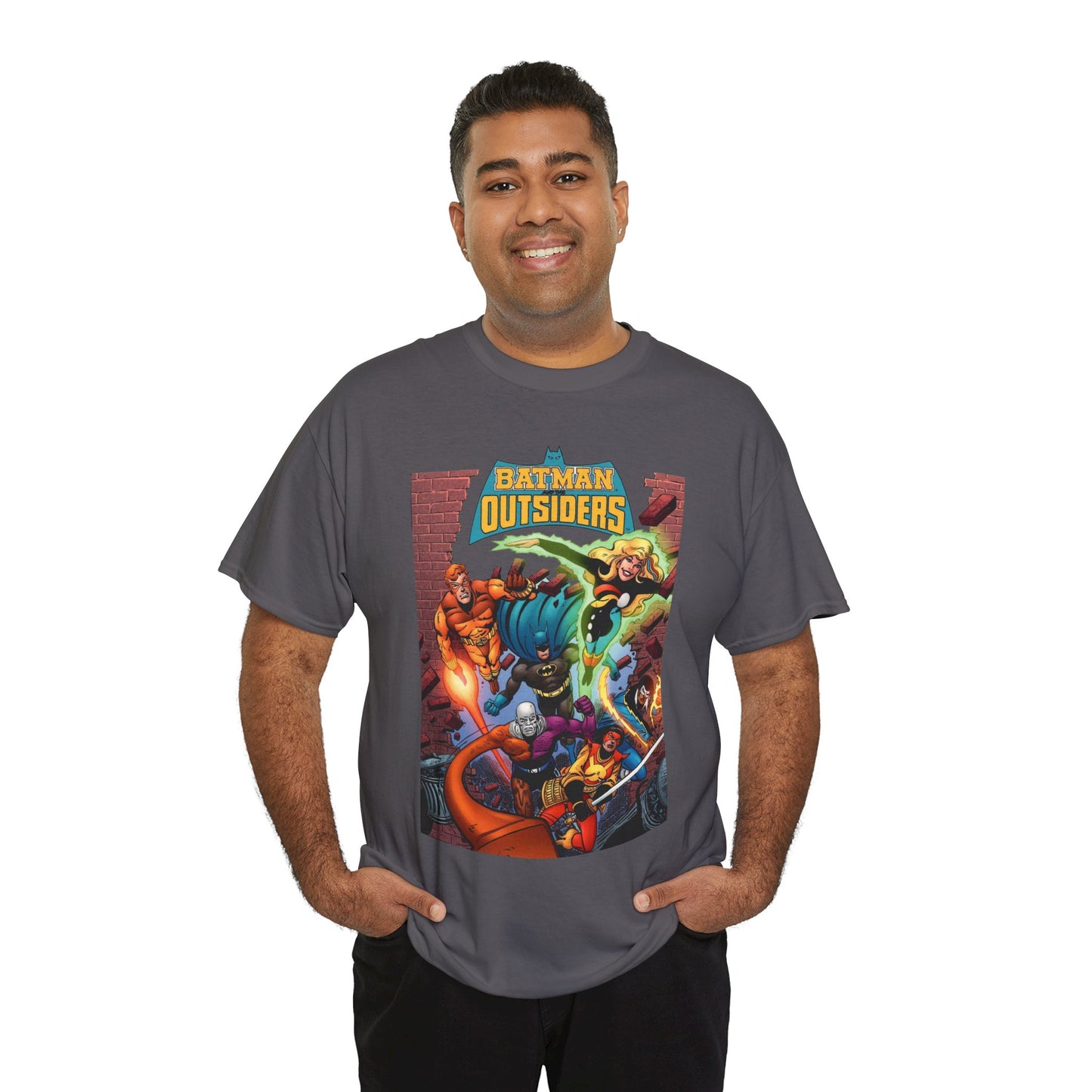 Batman & the Outsiders T-Shirt - Jim Aparo Art - Metamorpho, Katana, Halo, Black Lightning, Geo-Force - DC Comics