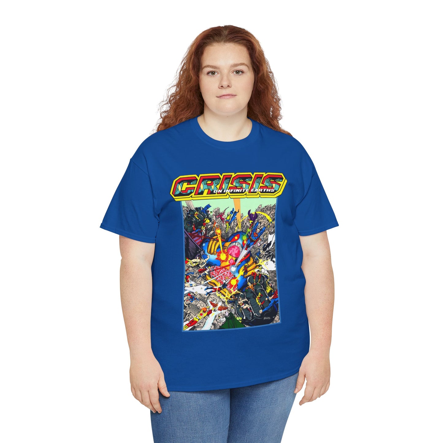 Crisis on Infinite Earths T-Shirt - George Perez Art - Superman, Firestorm, Captain Atom, Wonder Woman, Martian Manhunter Vs The Anti-Monitor - #12 Cover - DC Comics