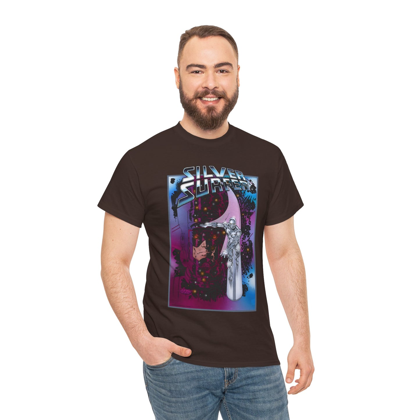 Silver Surfer & Galactus T-Shirt - John Byrne Art - Fantastic Four Connection - Former Herald, Norrin Radd - Marvel Comics