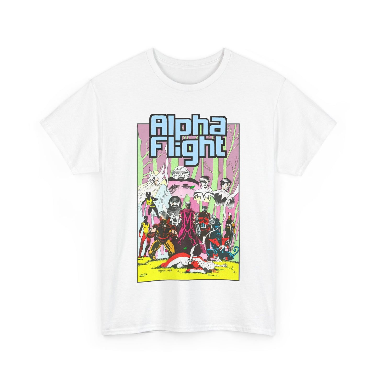 Alpha Flight T-Shirt - Mike Mignola Art - Northstar, Aurora, Snowbird, Shaman, Puck - X-Men: Magneto, Colossus, Shadowcat, Storm - Marvel Comics