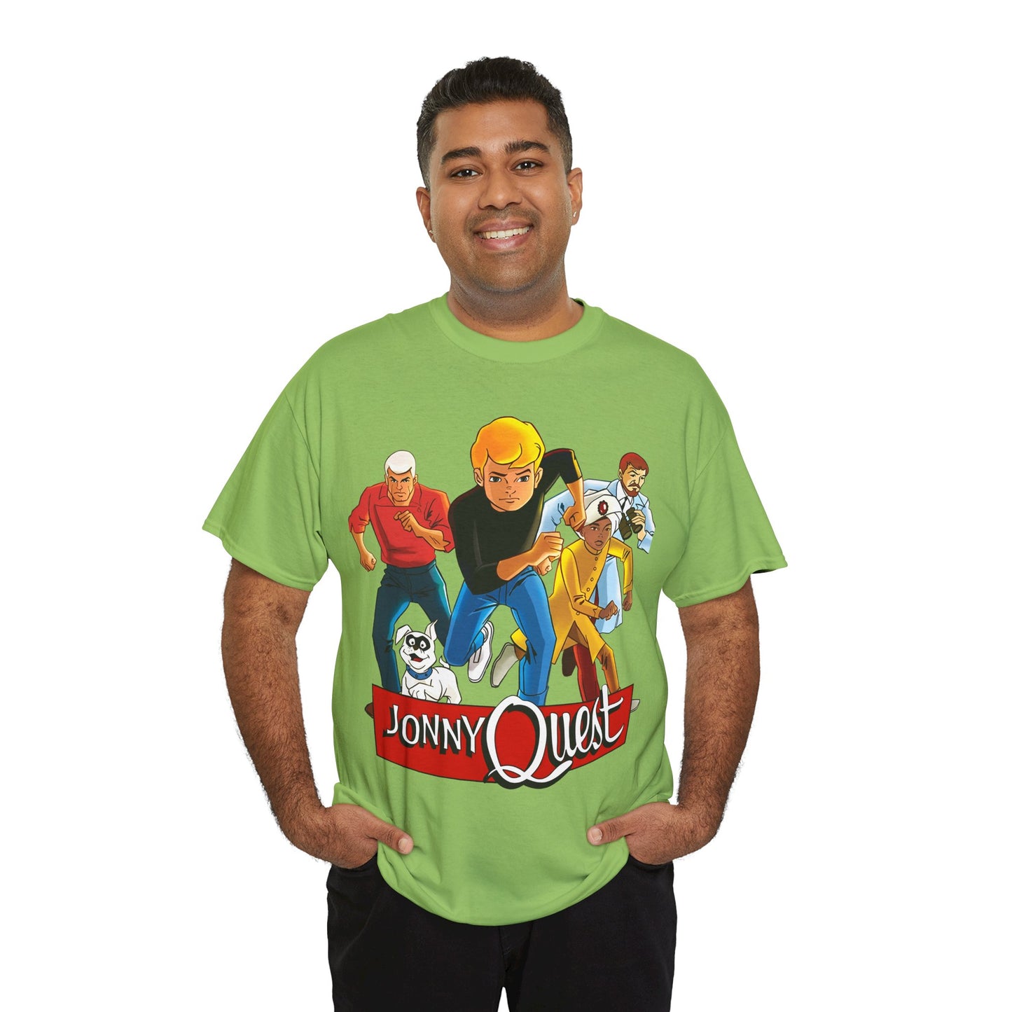 Jonny Quest T-Shirt - Popular Hanna-Barbera Cartoon Characters from the 1960s Adventure TV Show - Dr Benton, Hadji, Race Bannon, Bandit the Dog