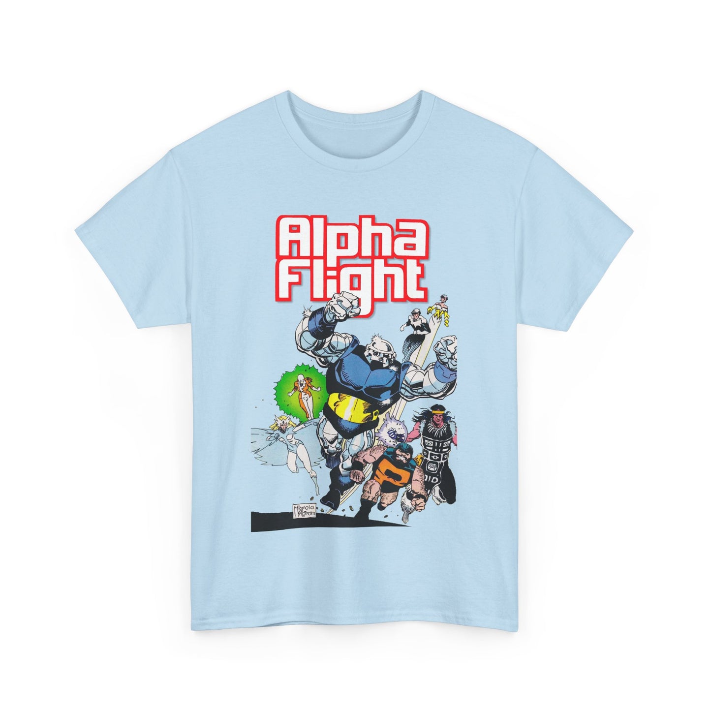 Alpha Flight T-Shirt - Mike Mignola Art - Shaman, Snowbird, Northstar, Aurora, Box, Vindicator, Puck - Canada's Super-Team - Marvel Comics