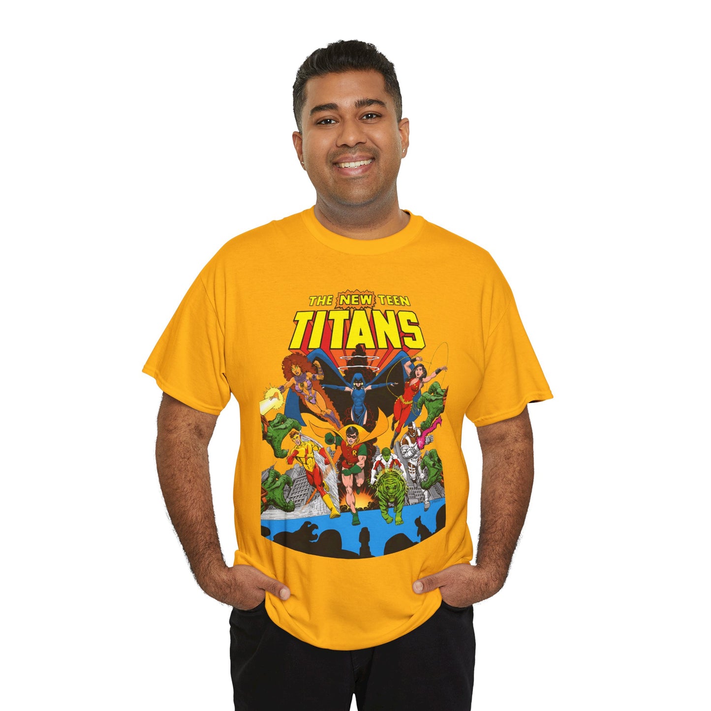 New Teen Titans T-Shirt - George Perez Art - Robin, Wonder Girl, Kid Flash, Changeling, Starfire, Cyborg, Raven - DC Comics - Classic 1980s Series