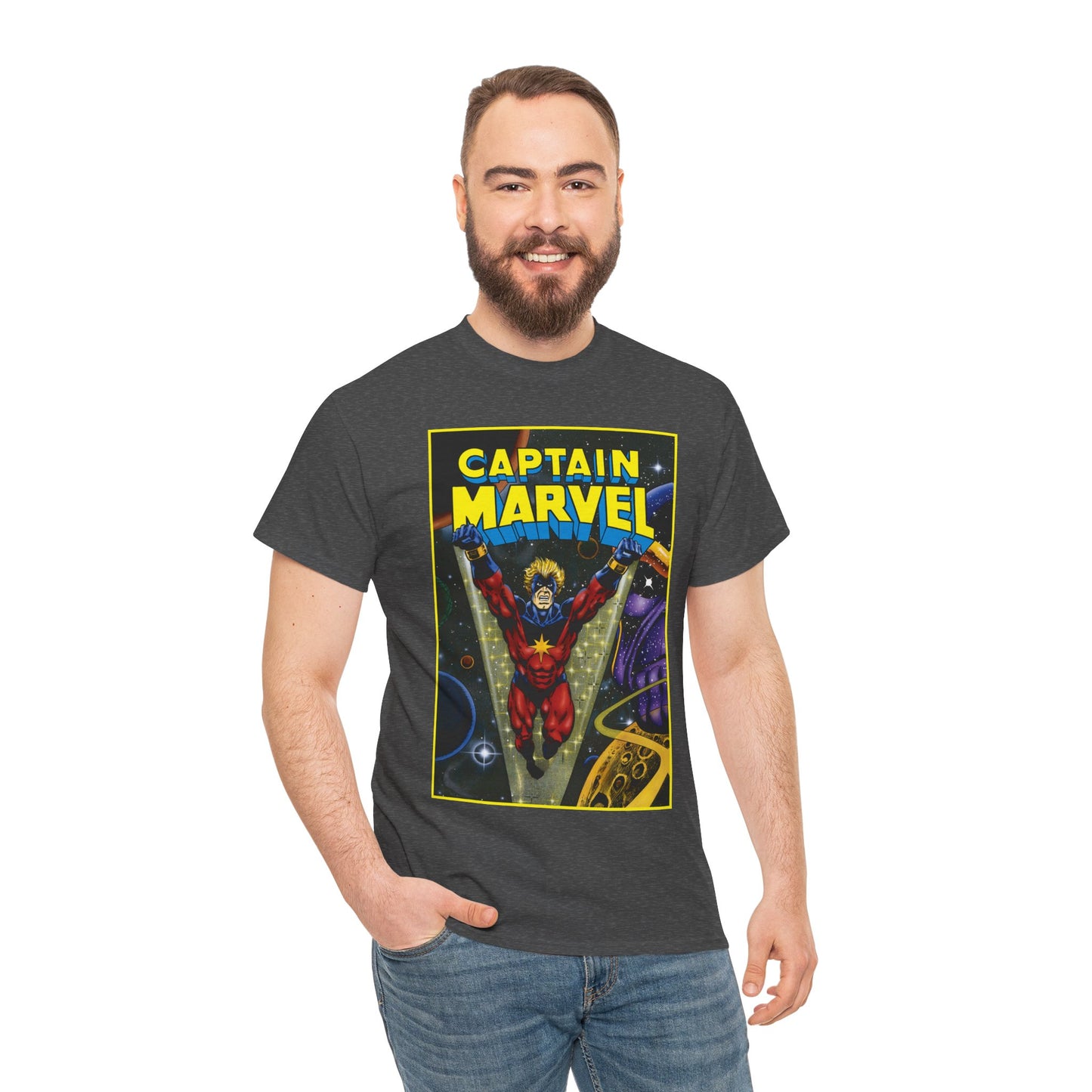 Captain Marvel T-Shirt - Mar-Vell - Thanos - Jim Starlin Art - 1970s Cosmic Superhero - Marvel Comics