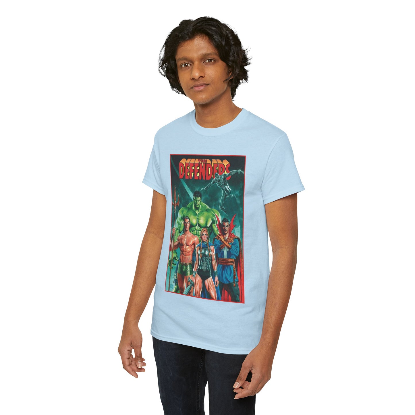 Defenders T-Shirt - Dr Strange, Valkyrie, Hulk, Namor, Silver Surfer - Marvel Comics - Popular 1970s Series