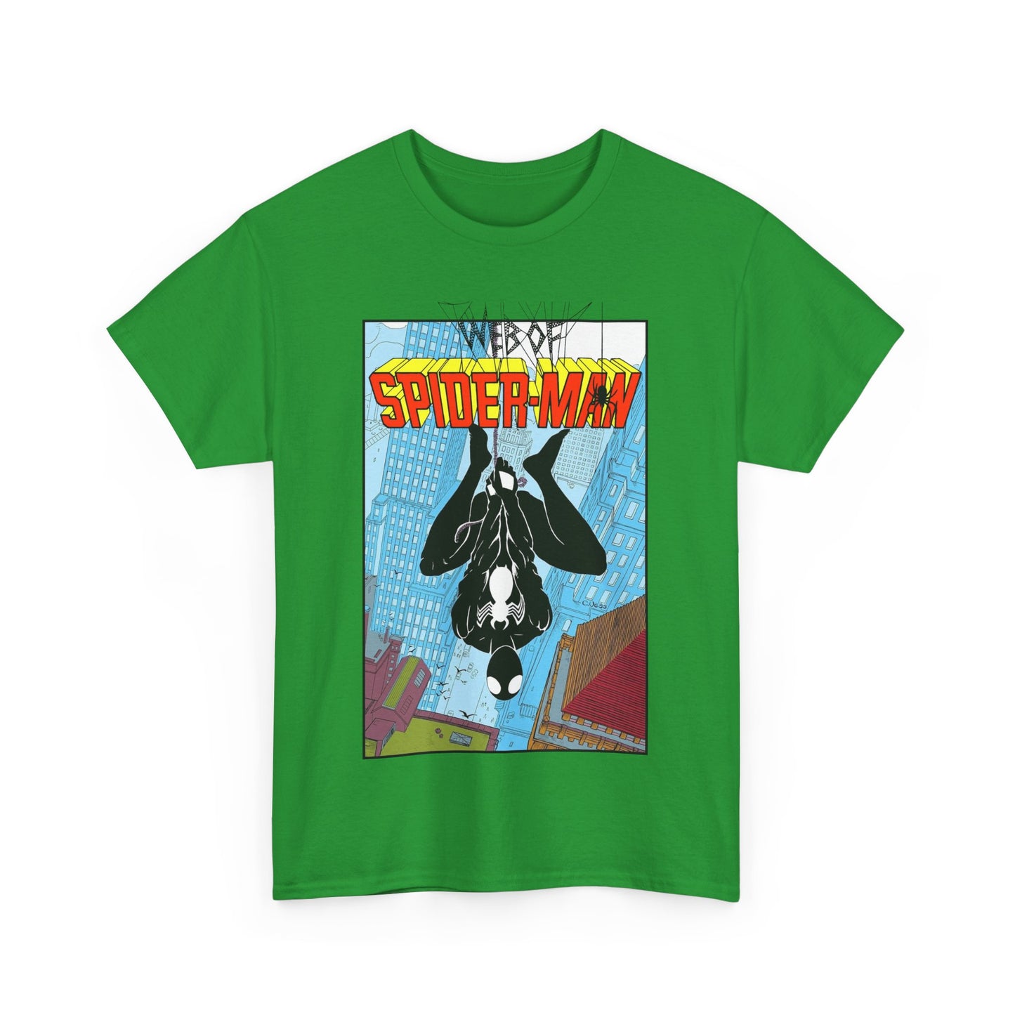 Web of Spider-Man T-Shirt - Charles Vess Art - Peter Parker, Web Slinger - Manhattan Skyline - Spidey Black Suit - Marvel Comics