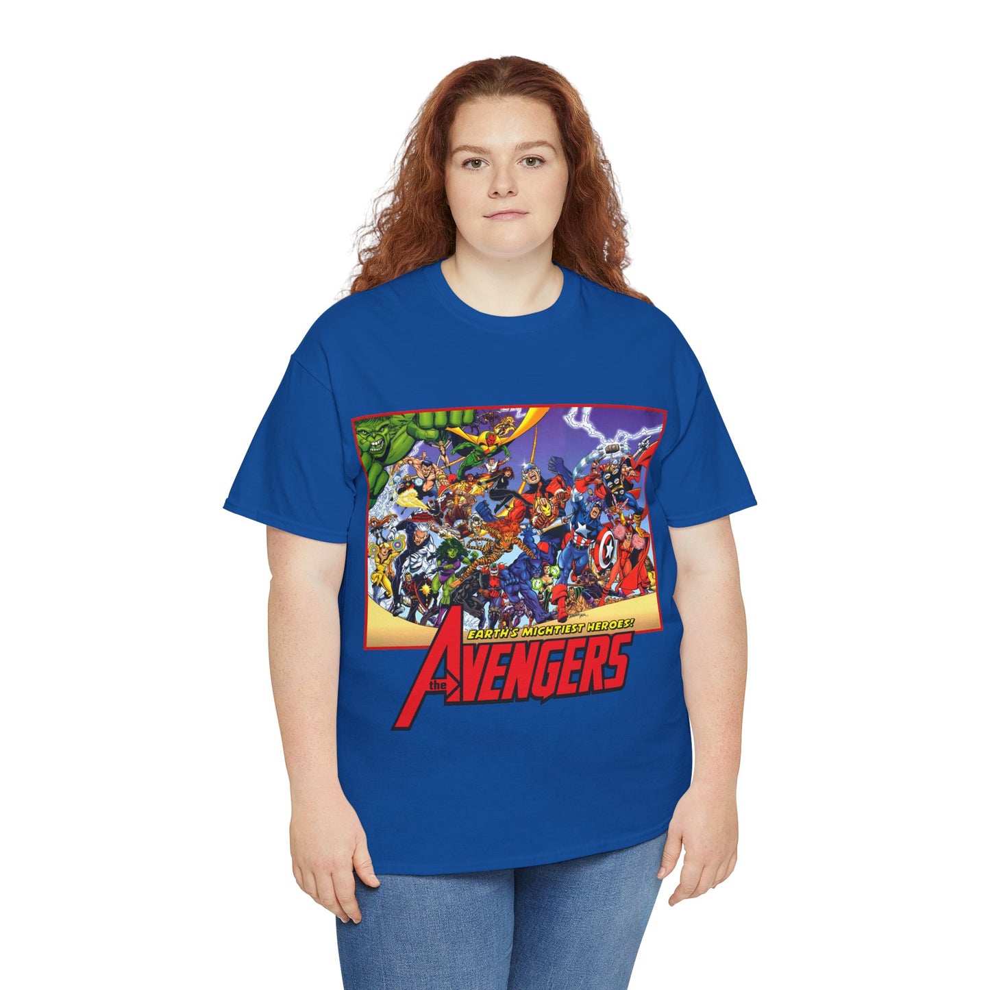 Avengers T-Shirt - George Perez Art - Marvel Comics - Captain America, Iron Man, Thor, She-Hulk, Hawkeye, Vision, Quicksilver - Classic Cover