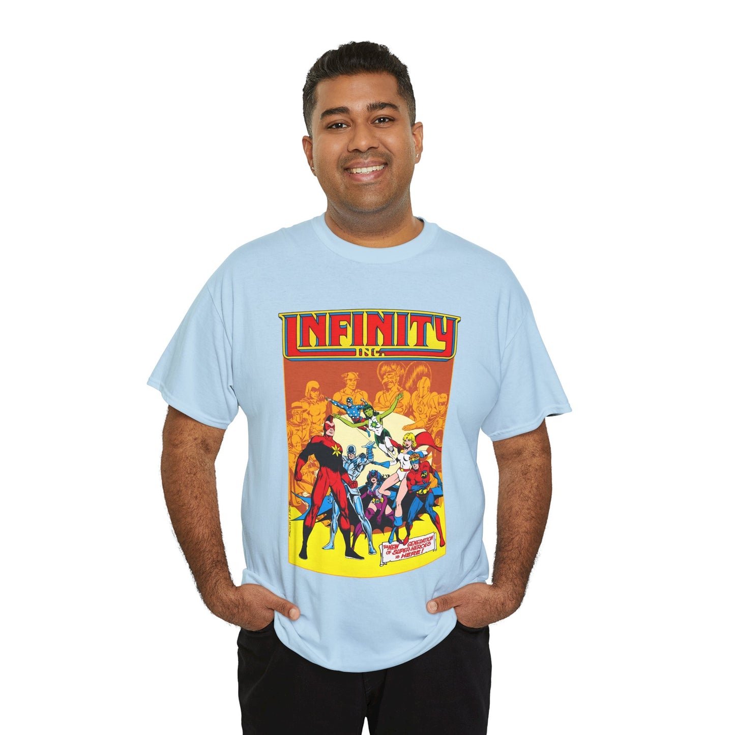 Infinity, Inc T-Shirt - Jerry Ordway Art - Silver Scarab, Huntress, Power Girl, Star-Spangled Kid, Fury, Jade - DC Comics - 1980s JSA Spin-Off Series