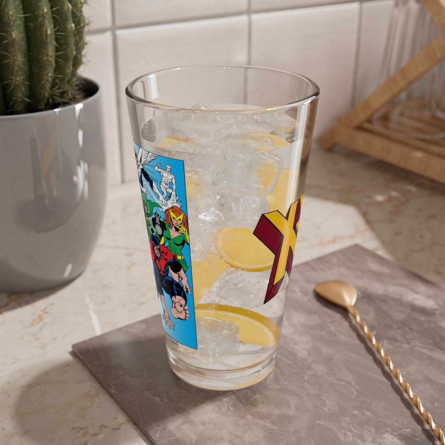 Uncanny X-Men Pint Glass, 16oz - Dave Cockrum Art - Wolverine, Storm, Cyclops, Banshee, Beast, Polaris, Angel, Iceman - Marvel Comics