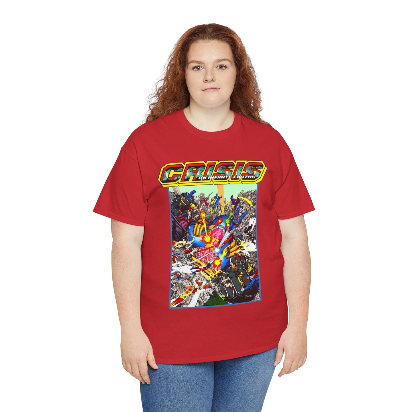 Crisis on Infinite Earths T-Shirt - George Perez Art - Superman, Firestorm, Captain Atom, Wonder Woman, Martian Manhunter Vs The Anti-Monitor - #12 Cover - DC Comics