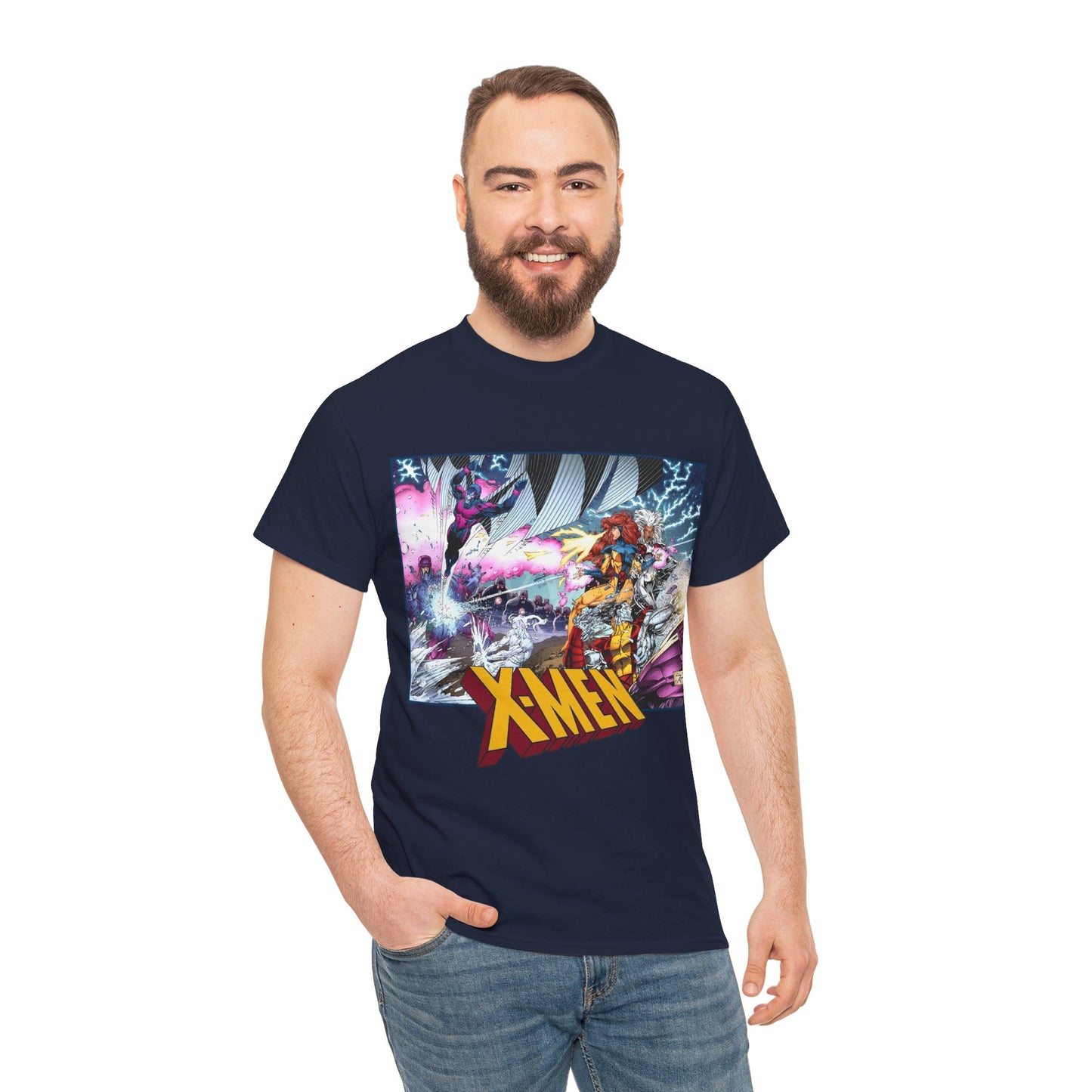 X-Men T-Shirt - Whilce Portacio Art - Storm, Jean Grey, Archangel, Iceman - Fighting Sentinels - Marvel Comics