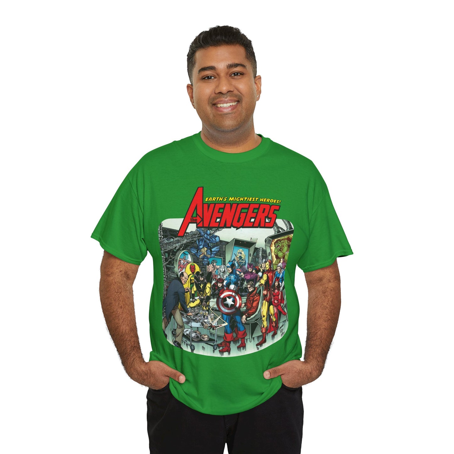 Classic Avengers T-Shirt - George Perez Art - Captain America, Hawkeye, Iron Man, Vision, Scarlet Witch, Quicksilver, Jarvis - Marvel Comics