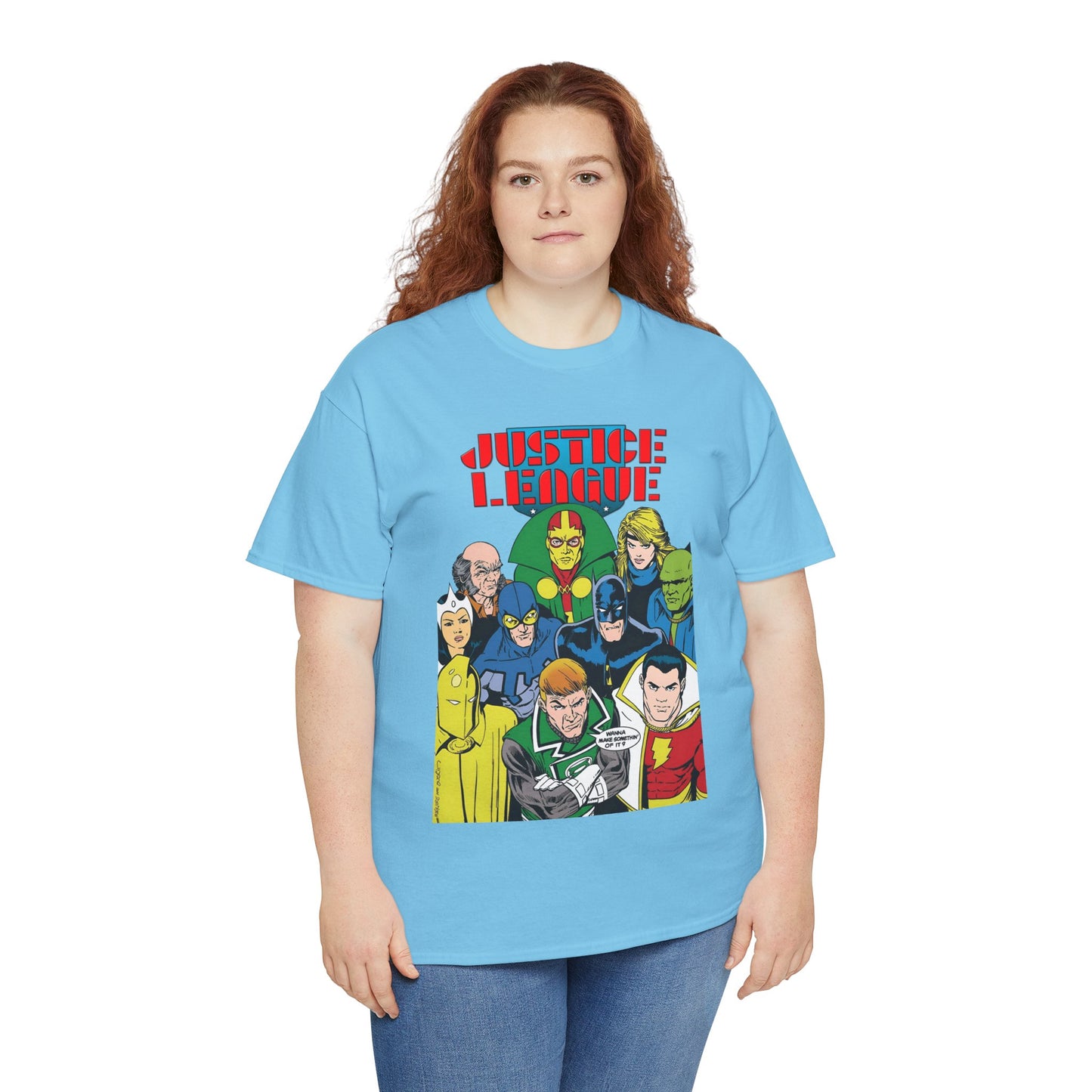 Justice League International T-Shirt - Kevin Maguire Art - JLI - DC Comics - Blue Beetle, Dr Fate, Batman, Mr Miracle, Martian Manhunter - Guy Gardner