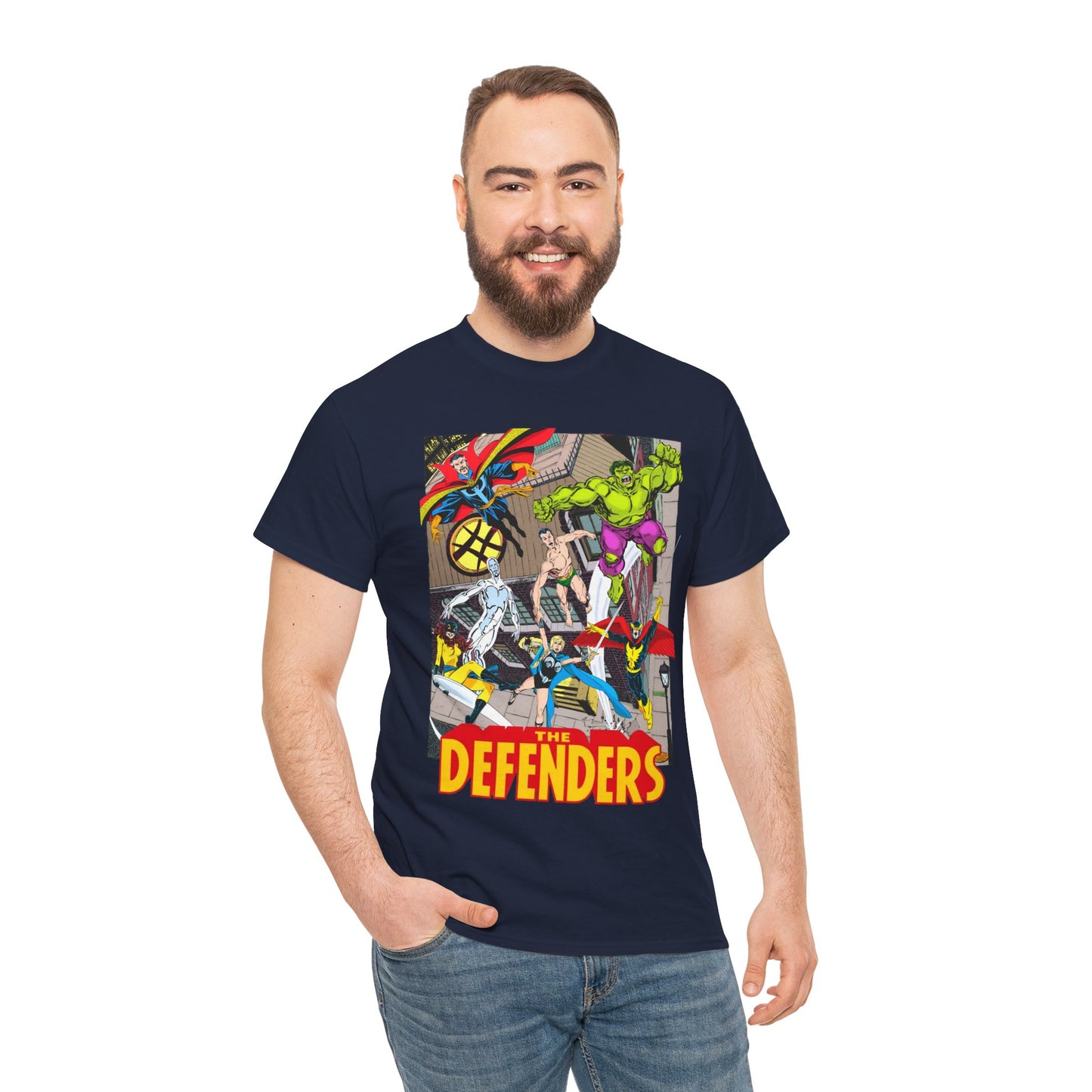 Defenders T-Shirt - John Byrne Art - Marvel Comics - Dr Strange, Nighthawk, Hulk
