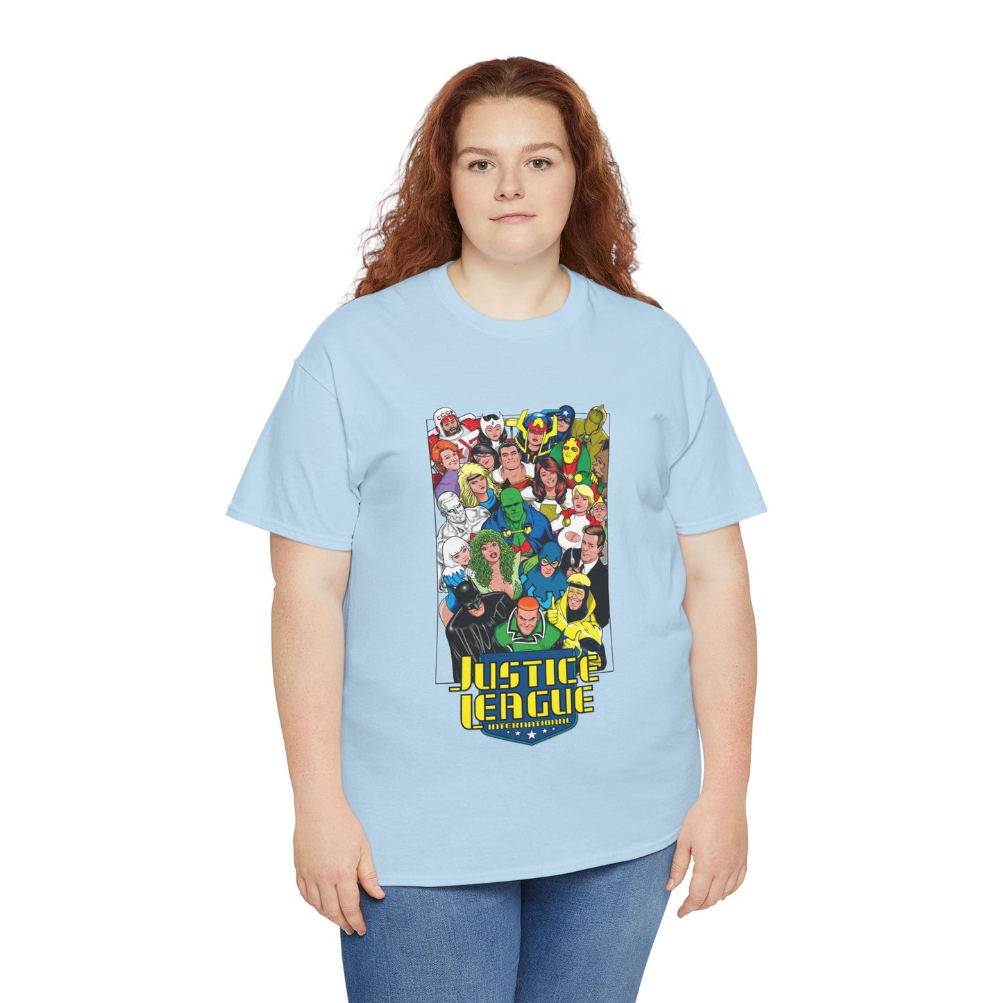 Justice League International T-Shirt - DC Comics - JLI - Kevin Maguire Art - Blue Beetle, Booster Gold, Martian Manhunter, Captain Atom