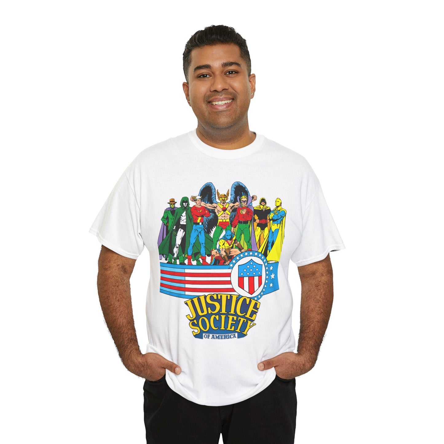 Justice Society of America T-Shirt - Amazing George Perez Art - History of the DC Universe - DC Comics - Dr Fate, Sandman, Flash, Hourman, Spectre, Hawkman