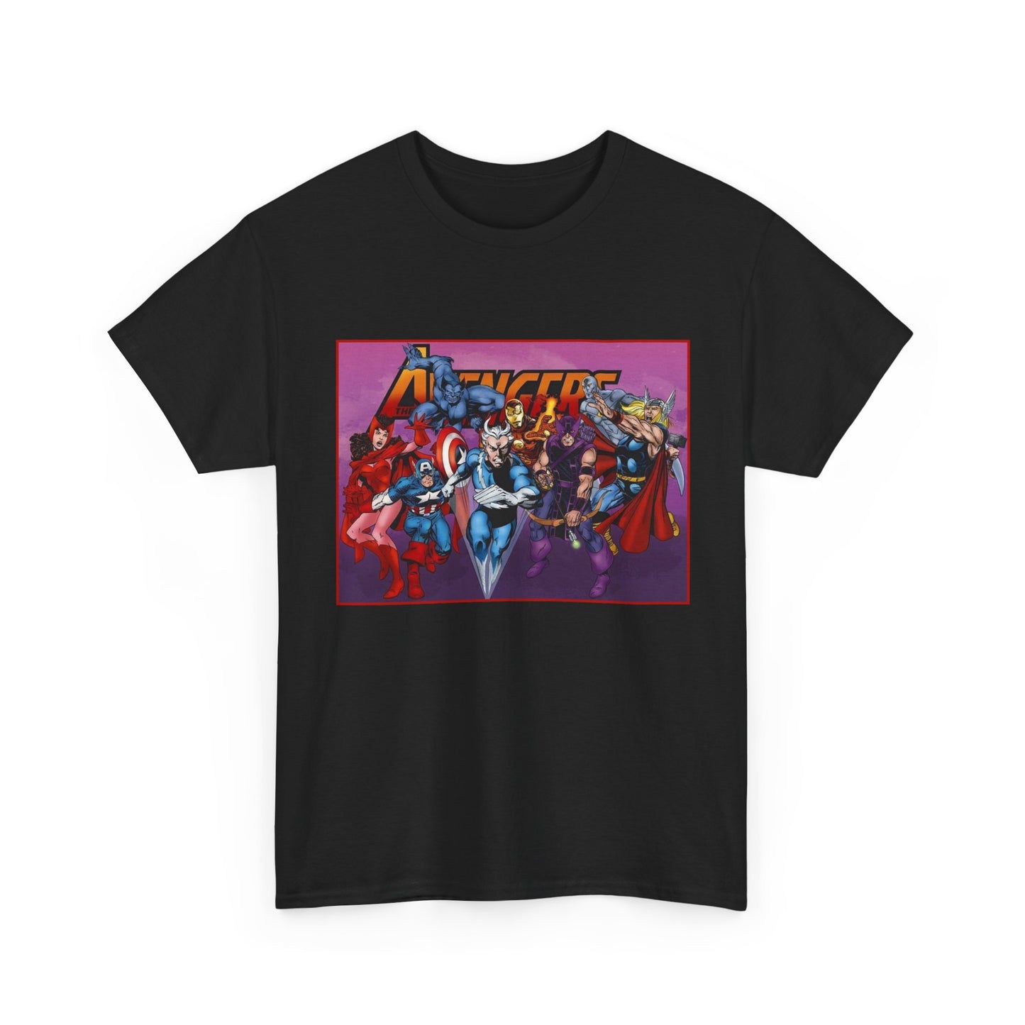 Avengers T-Shirt - John Byrne Art - Captain America, Quicksilver, Scarlet Witch, Beast, Iron Man, Thor, Hawkeye - Marvel Comics