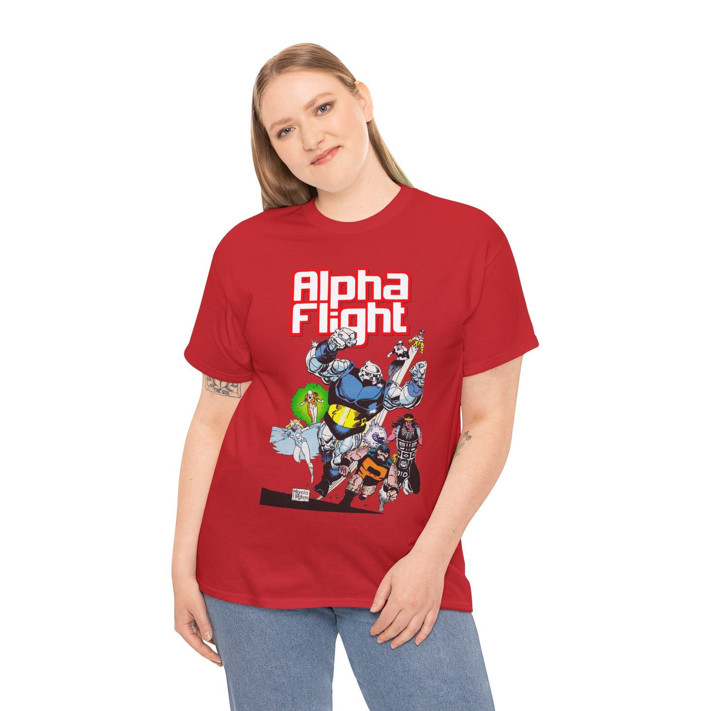 Alpha Flight T-Shirt - Mike Mignola Art - Shaman, Snowbird, Northstar, Aurora, Box, Vindicator, Puck - Canada's Super-Team - Marvel Comics
