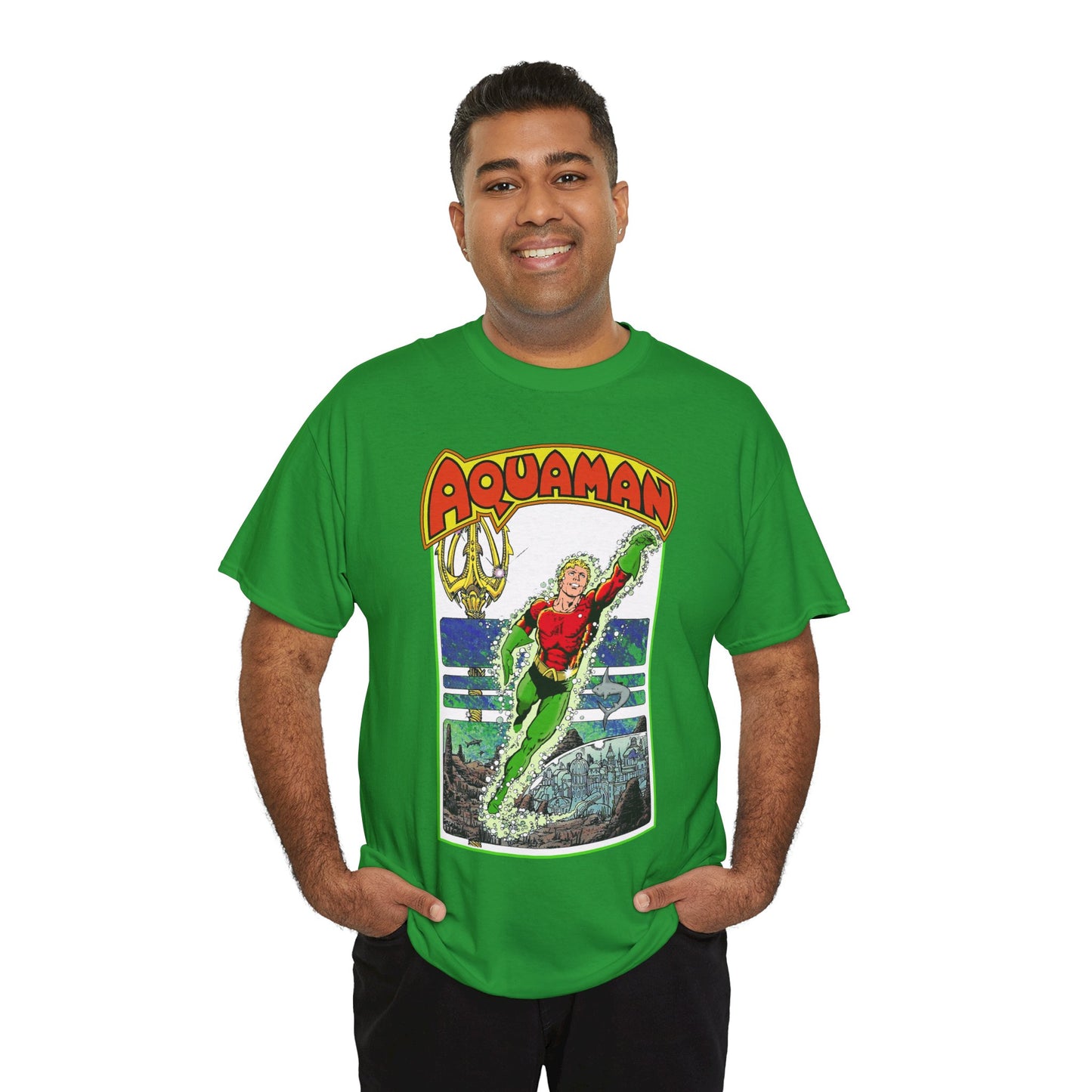 Aquaman T-Shirt - George Perez Art -Justice League 1980s Postcard Series - Arthur Curry - King of Atlantis - JLA - DC Comics