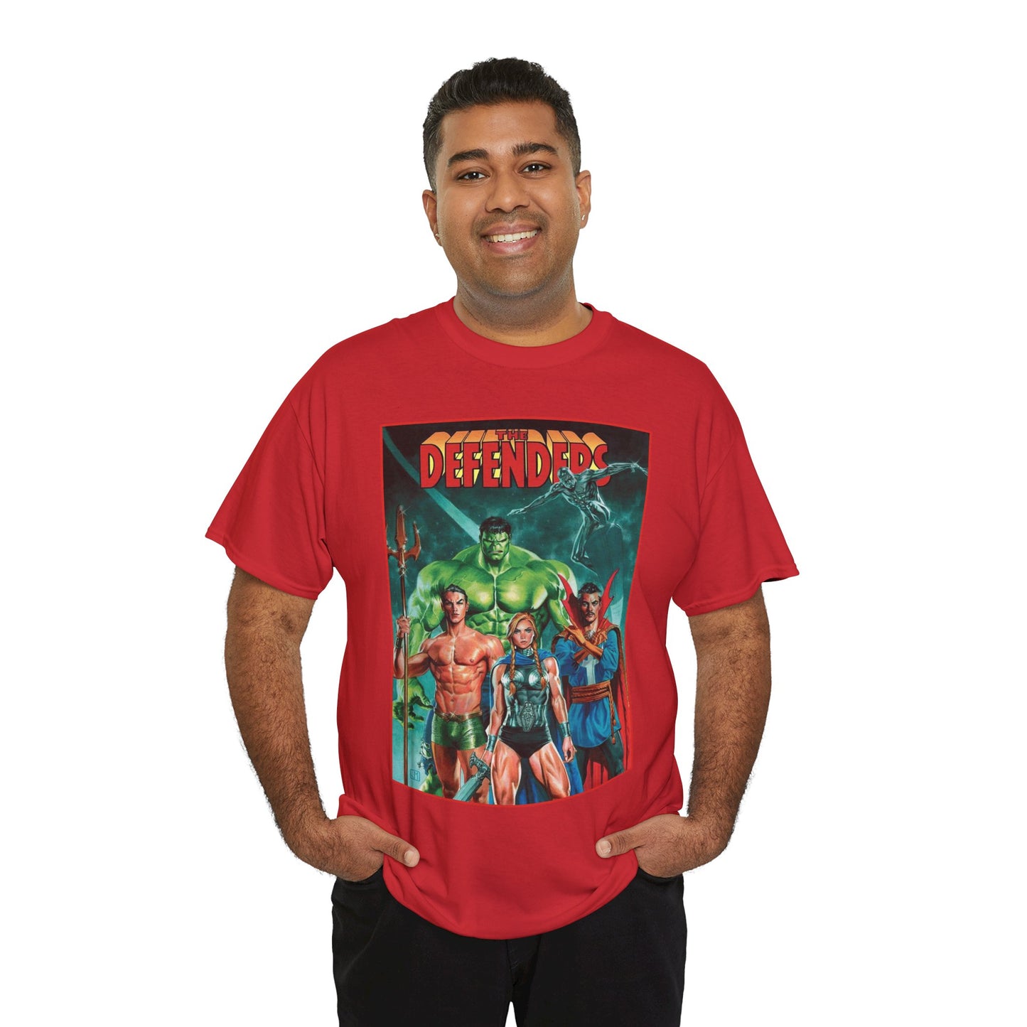 Defenders T-Shirt - Dr Strange, Valkyrie, Hulk, Namor, Silver Surfer - Marvel Comics - Popular 1970s Series