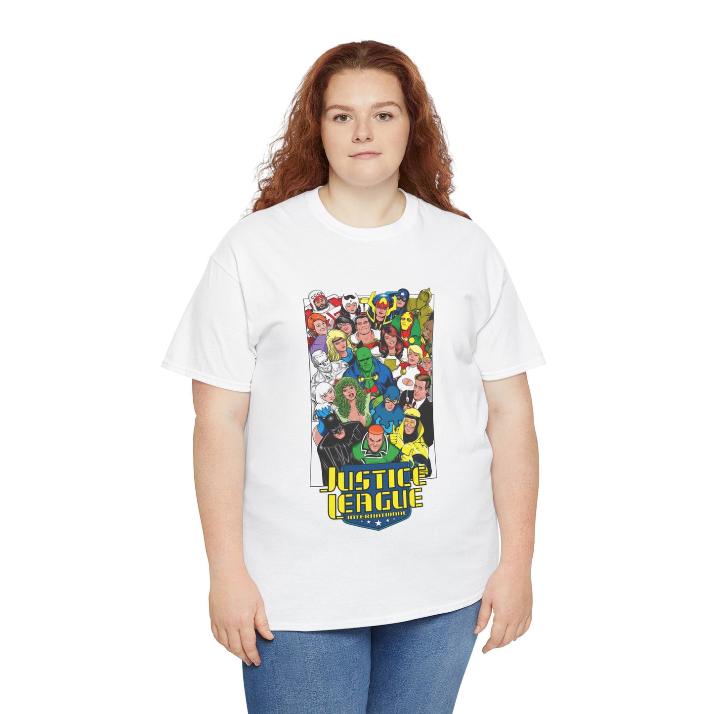 Justice League International T-Shirt - DC Comics - JLI - Kevin Maguire Art - Blue Beetle, Booster Gold, Martian Manhunter, Captain Atom