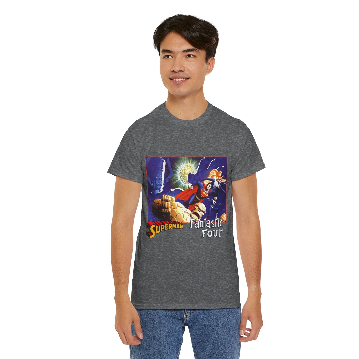 Superman & Fantastic Four T-Shirt - Marvel, DC Comics - Alex Ross, Dan Jurgens - 1990s Crossover Vs Galactus