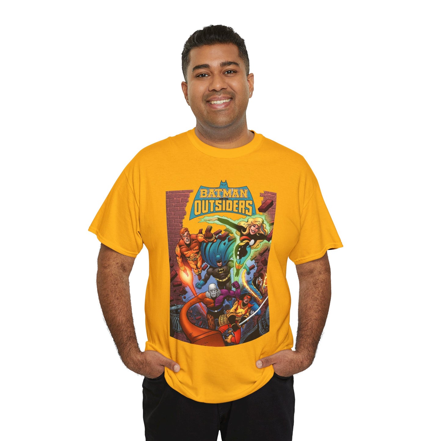 Batman & the Outsiders T-Shirt - Jim Aparo Art - Metamorpho, Katana, Halo, Black Lightning, Geo-Force - DC Comics