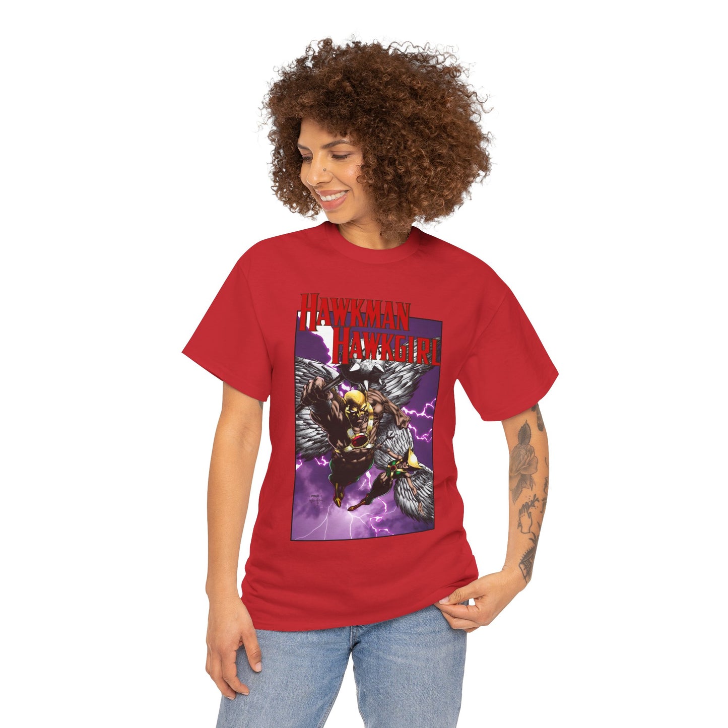 Hawkman & Hawkgirl T-Shirt - David Finch Art - Carter & Shayera Hall - JLA & JSA Members - DC Comics