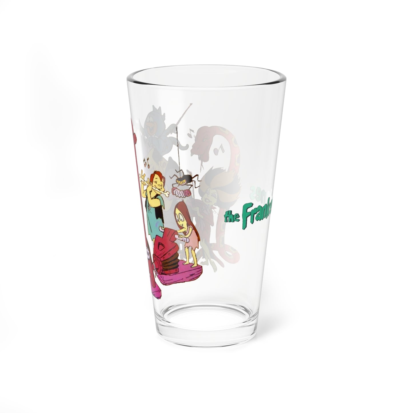 Frankenstones Pint Glass, 16oz - Flintstones Neighbors - Hanna-Barbera Cartoon - 80s