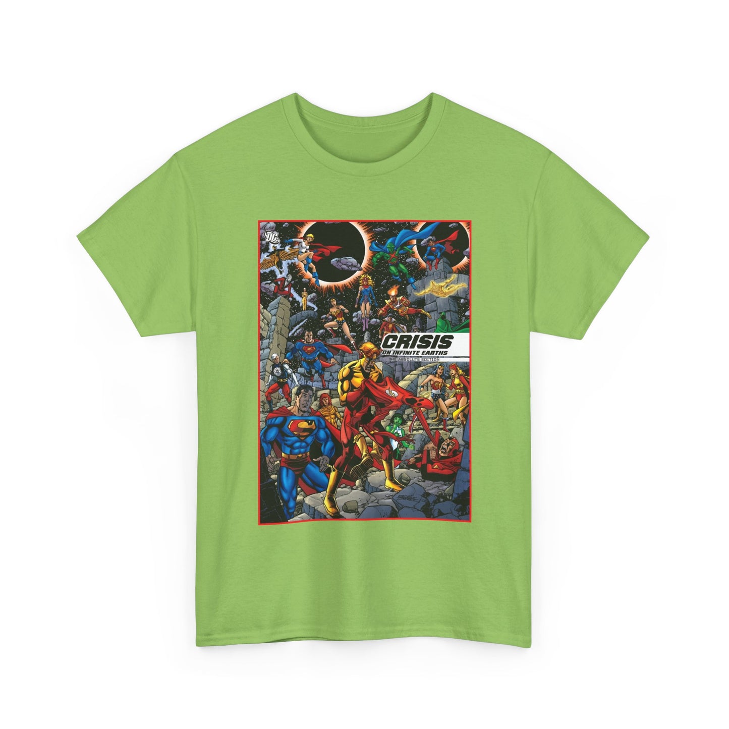 Crisis on Infinite Earths T-Shirt - George Perez Art - Absolute Edition Cover - Flash, Supergirl, Wonder Woman, Kid Flash, Psycho Pirate, Harbinger - DC Comics