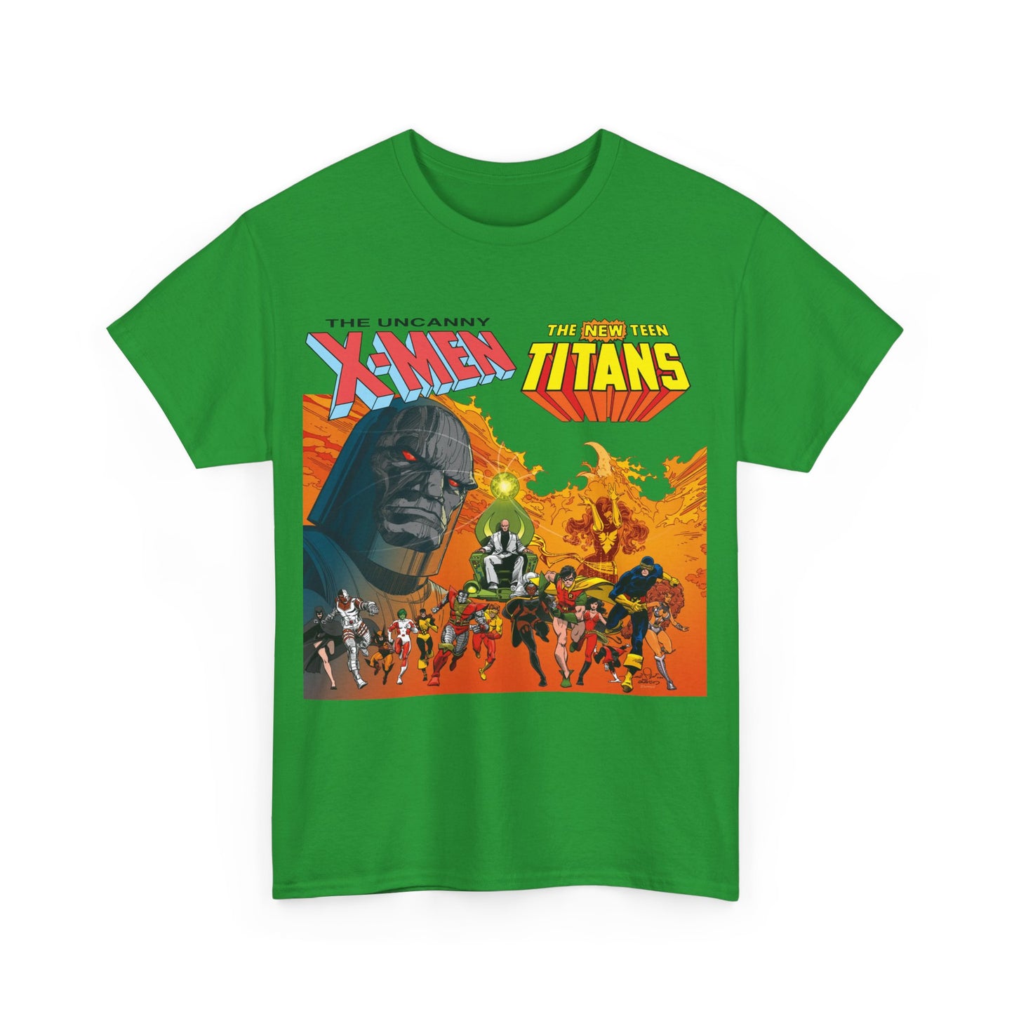X-Men & New Teen Titans T-Shirt - Walt Simonson Art - Marvel & DC Comics Crossover - Wolverine, Raven, Storm, Cyclops, Robin, Cyborg, Colossus, Dark Phoenix, Darkseid