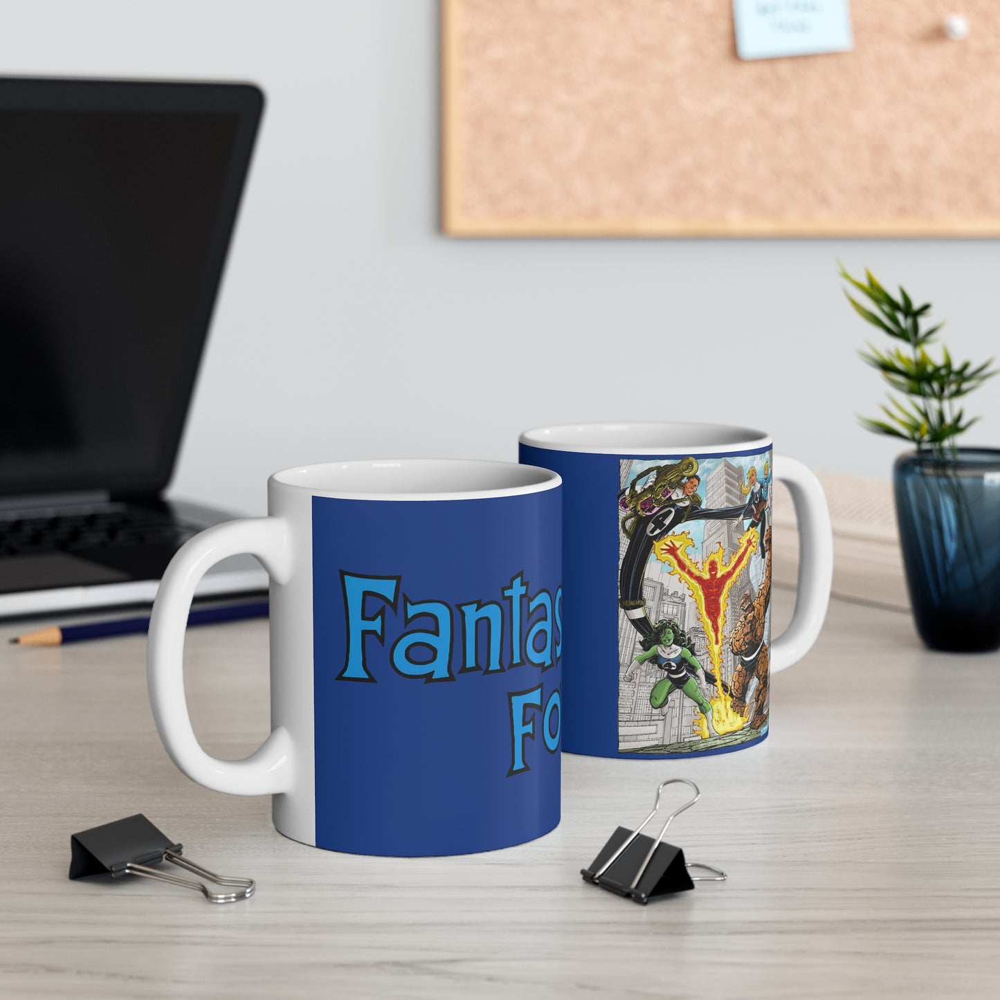 Fantastic Four Coffee Mug, 11oz - John Byrne Art - Marvel Comics - Human Torch, Reed Richards, Invisible Woman, The Thing, She-Hulk
