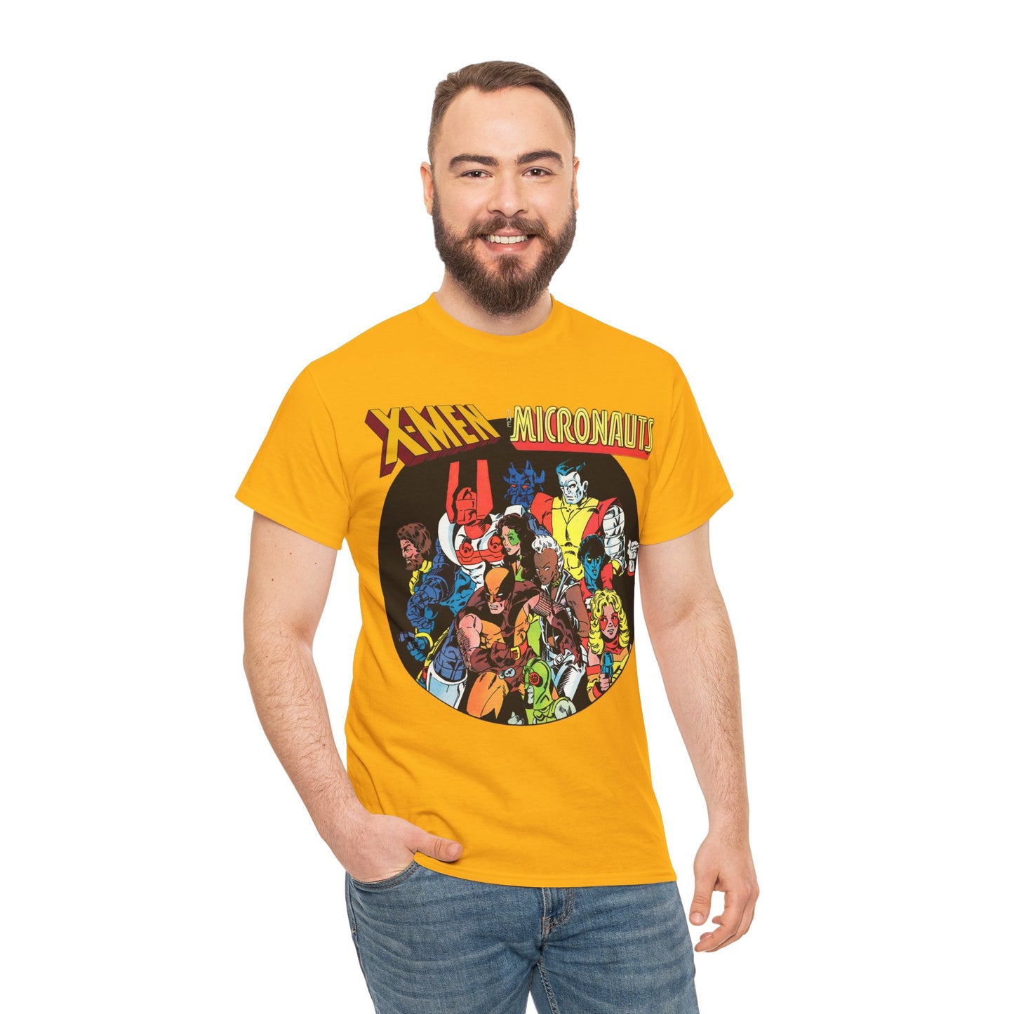 X-Men/Micronauts T-Shirt - Wolverine, Storm, Nightcrawler, Kitty Pryde, Colossus, Acroyear, Arcturus Rann, Marionette Bug - Marvel Comics - Popular 1980s Crossover Mini-Series