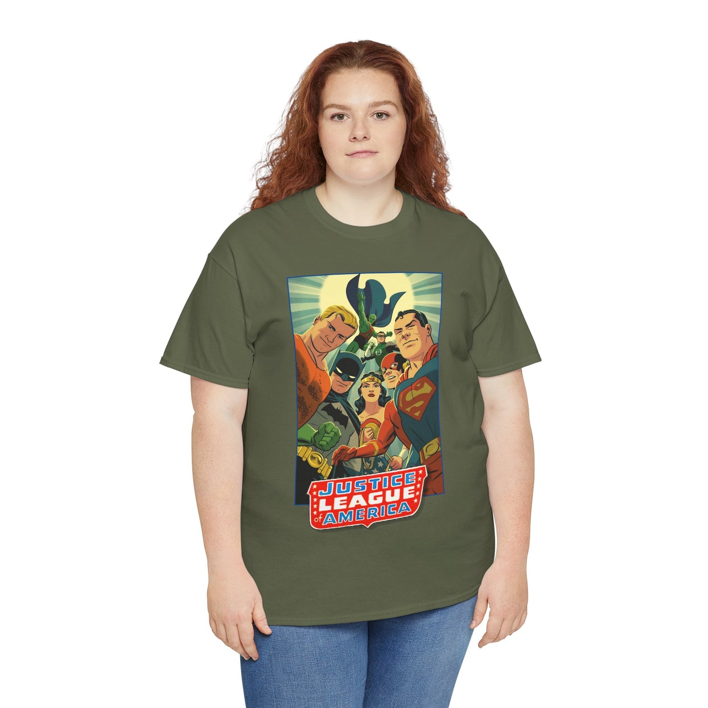 Justice League of America T-Shirt - Michael Cho Art - Superman, Flash, Wonder Woman, Green Lantern, Batman, Martian Manhunter - Silver Age Team - DC Comics