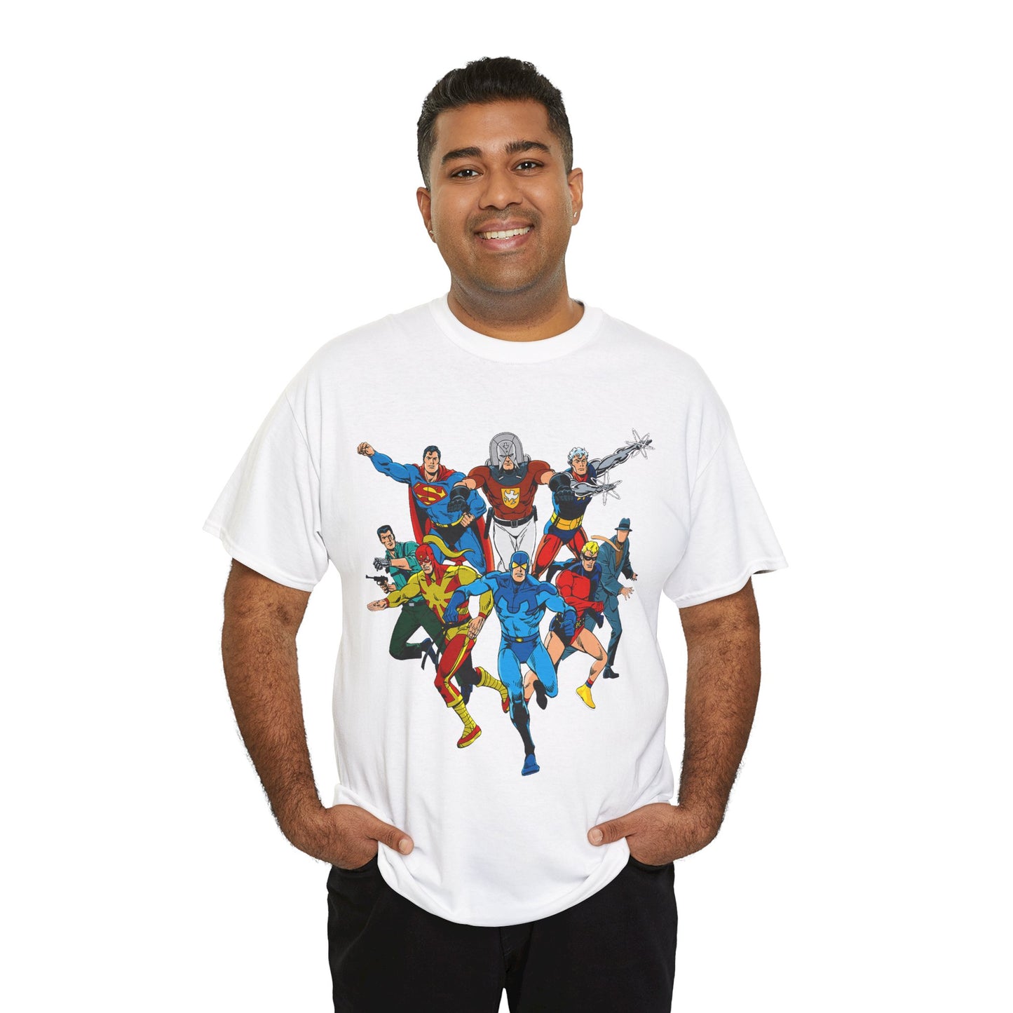 Charlton Characters T-Shirt - DC Comics - Captain Atom, Peacemaker, The Question, Blue Beetle, Judomaster