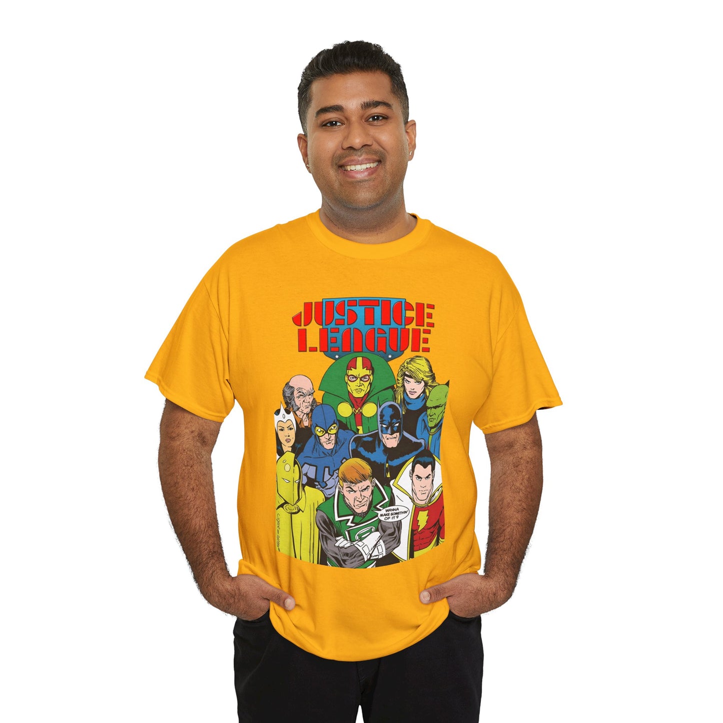 Justice League International T-Shirt - Kevin Maguire Art - JLI - DC Comics - Blue Beetle, Dr Fate, Batman, Mr Miracle, Martian Manhunter - Guy Gardner