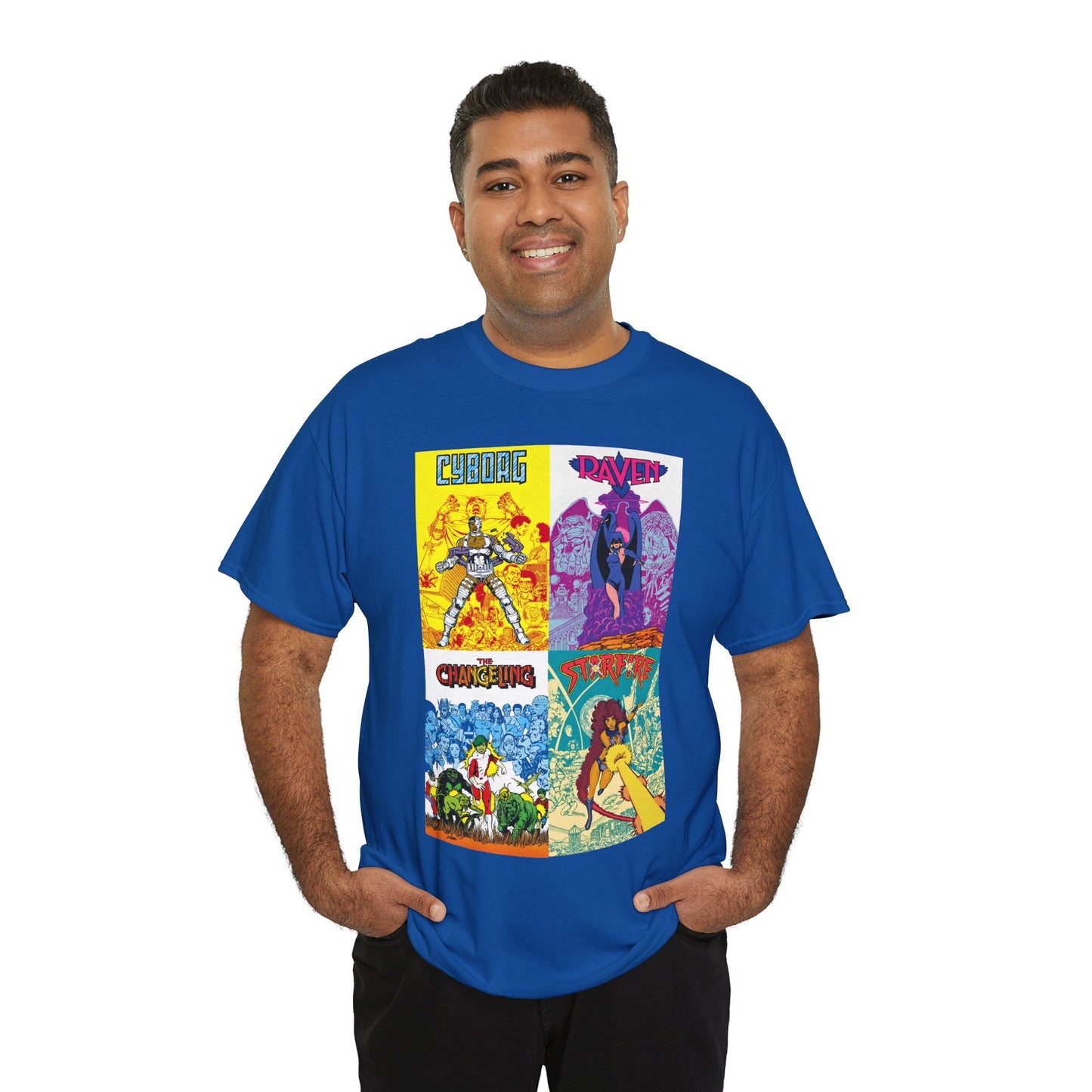 Tales of the New Teen Titans T-Shirt - George Perez Art - Cyborg, Raven, Changeling, Starfire - 1980s Mini-Series Showcasing Their Origins - DC Comics