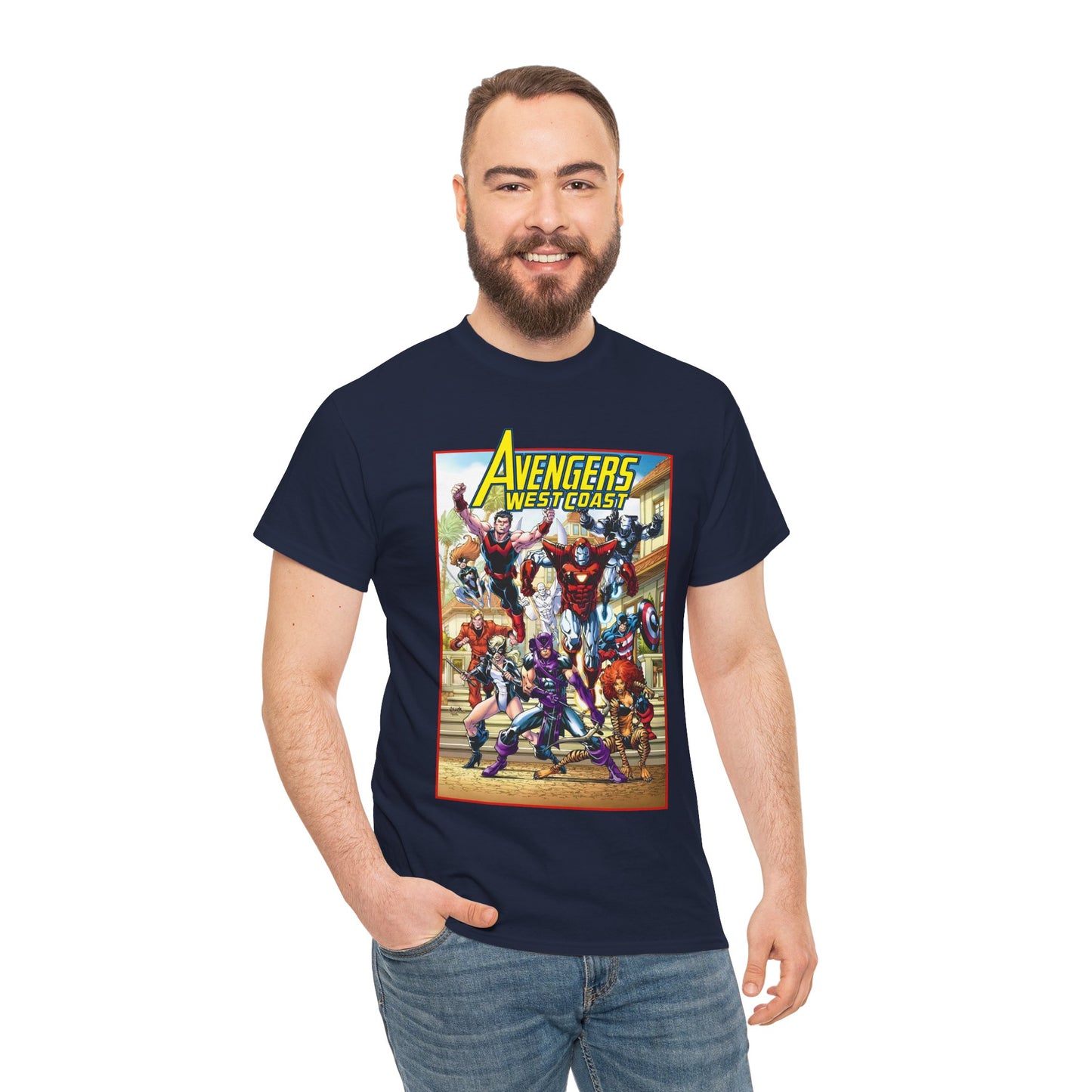 West Coast Avengers T-Shirt - Todd Nauck Art - Hawkeye, Iron Man, Wonder Man, Tigra, Vision - Marvel Comics