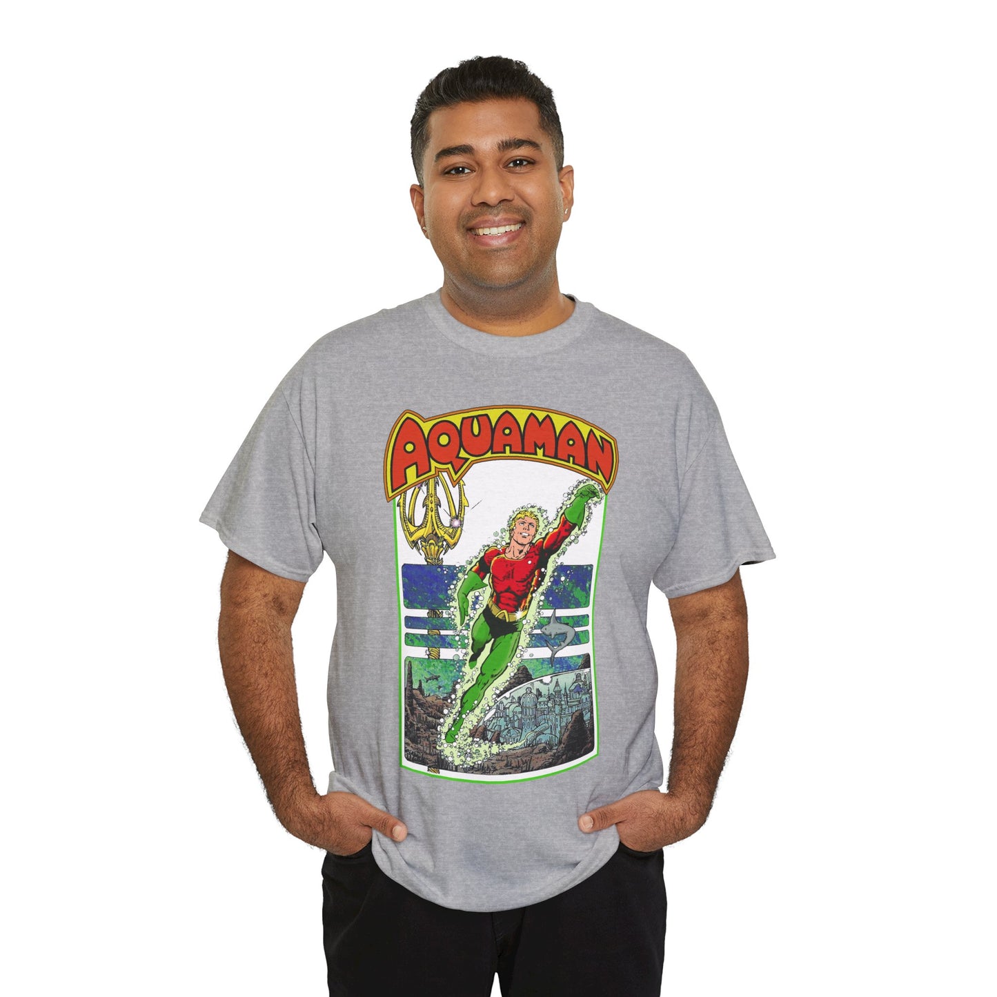 Aquaman T-Shirt - George Perez Art -Justice League 1980s Postcard Series - Arthur Curry - King of Atlantis - JLA - DC Comics