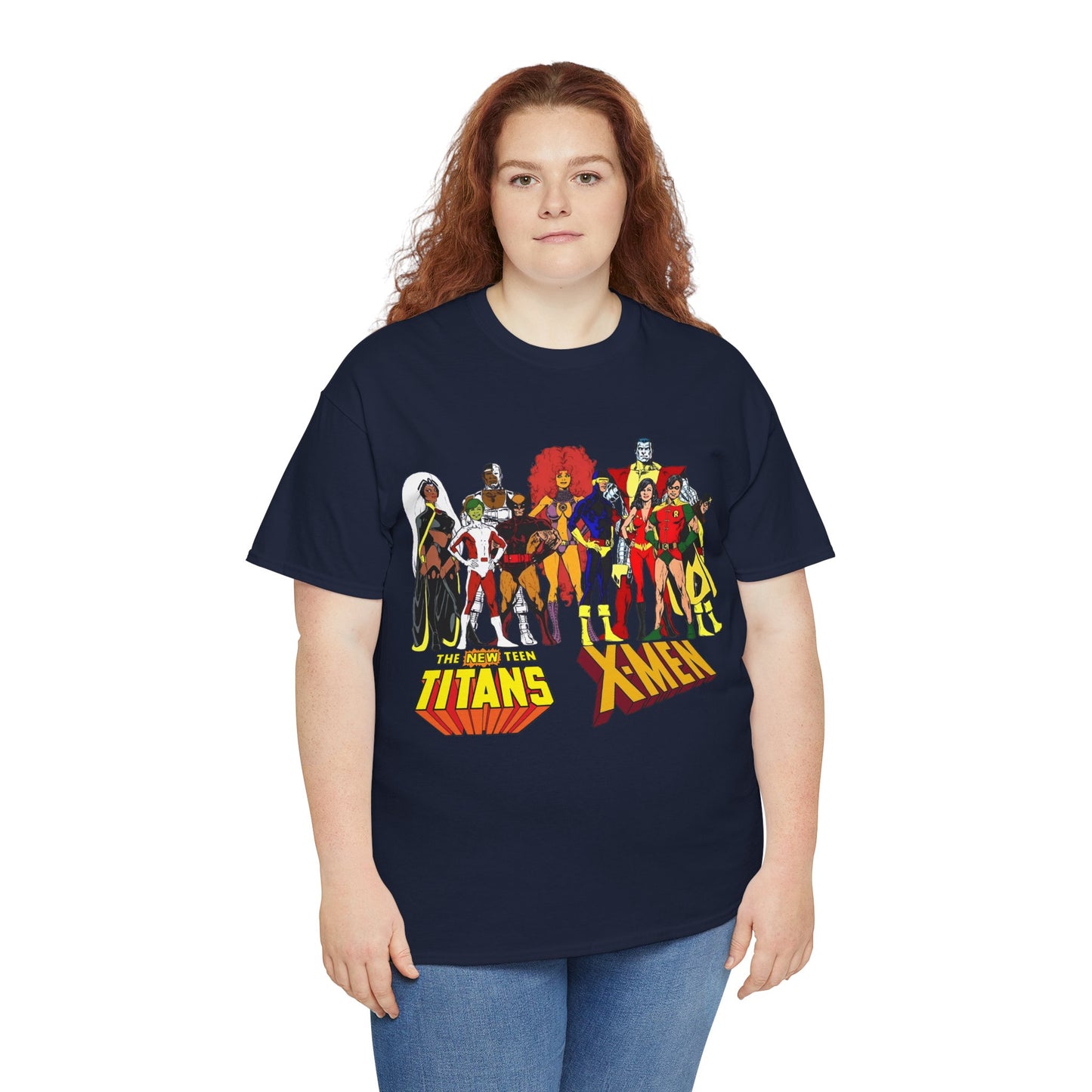 Uncanny X-Men & New Teen Titans T-Shirt - Wolverine, Cyclops, Storm, Wonder Girl, Robin, Cyborg, Raven - Phil Jimenez Art - DC Comics/Marvel Comics Crossover
