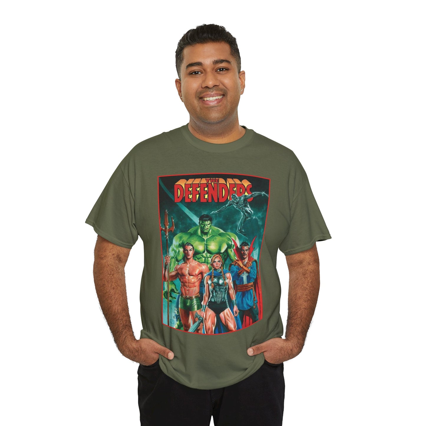 Defenders T-Shirt - Dr Strange, Valkyrie, Hulk, Namor, Silver Surfer - Marvel Comics - Popular 1970s Series