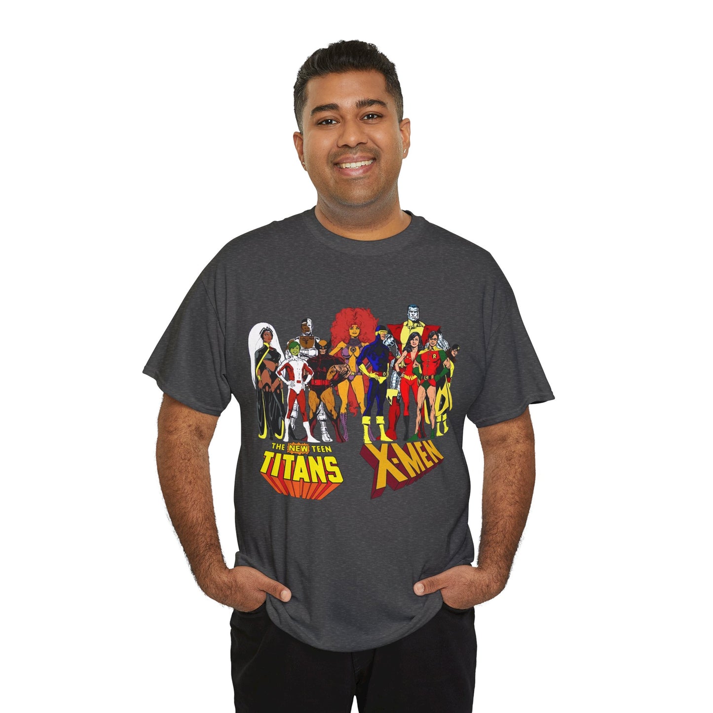 Uncanny X-Men & New Teen Titans T-Shirt - Wolverine, Cyclops, Storm, Wonder Girl, Robin, Cyborg, Raven - Phil Jimenez Art - DC Comics/Marvel Comics Crossover