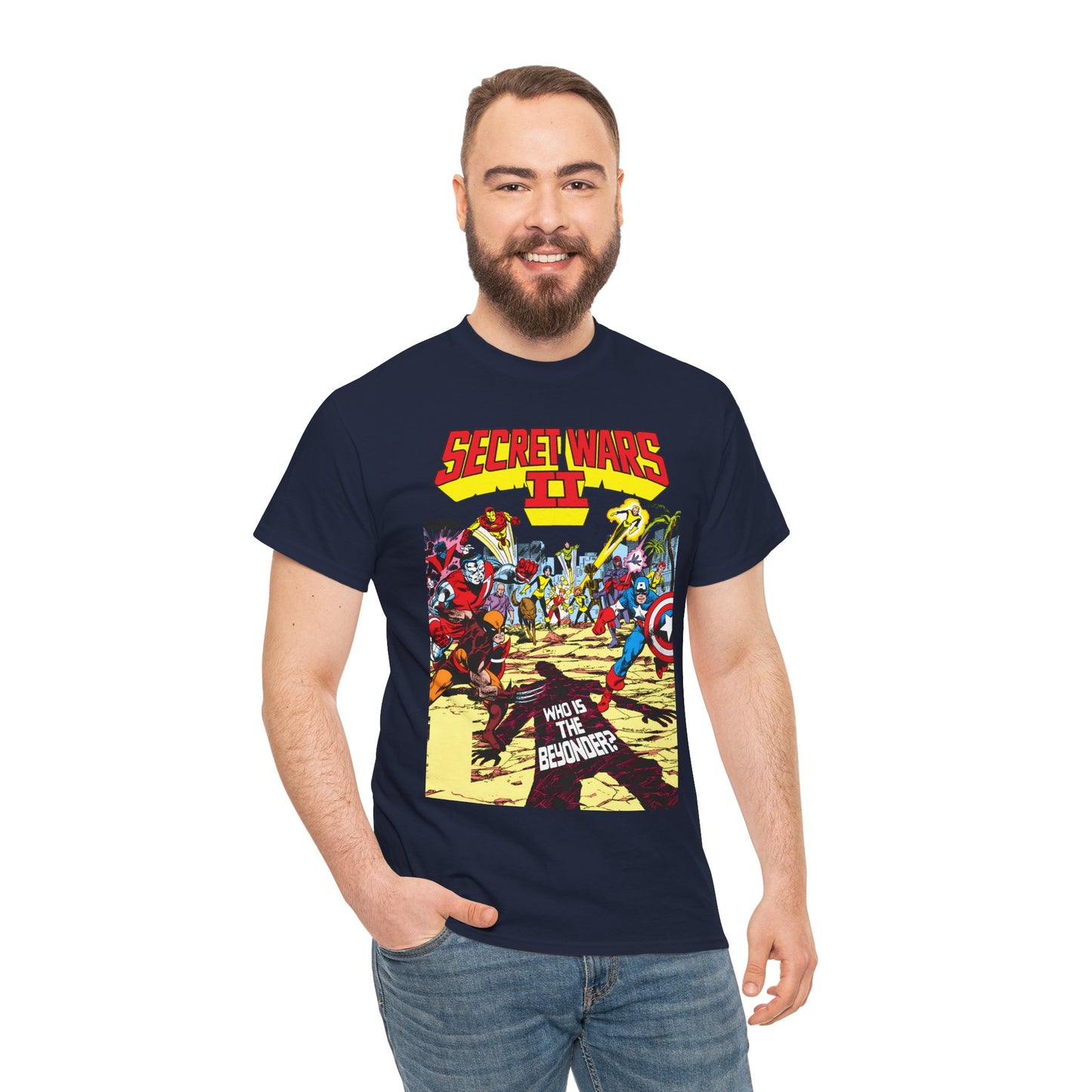 Secret Wars II T-Shirt - John Byrne Art - X-Men, New Mutants, Captain America - The Beyonder - Marvel Comics Series, 1980s