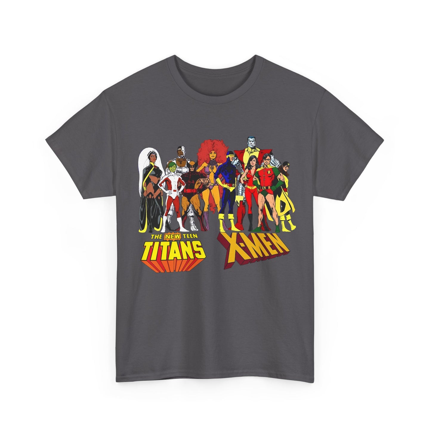 Uncanny X-Men & New Teen Titans T-Shirt - Wolverine, Cyclops, Storm, Wonder Girl, Robin, Cyborg, Raven - Phil Jimenez Art - DC Comics/Marvel Comics Crossover
