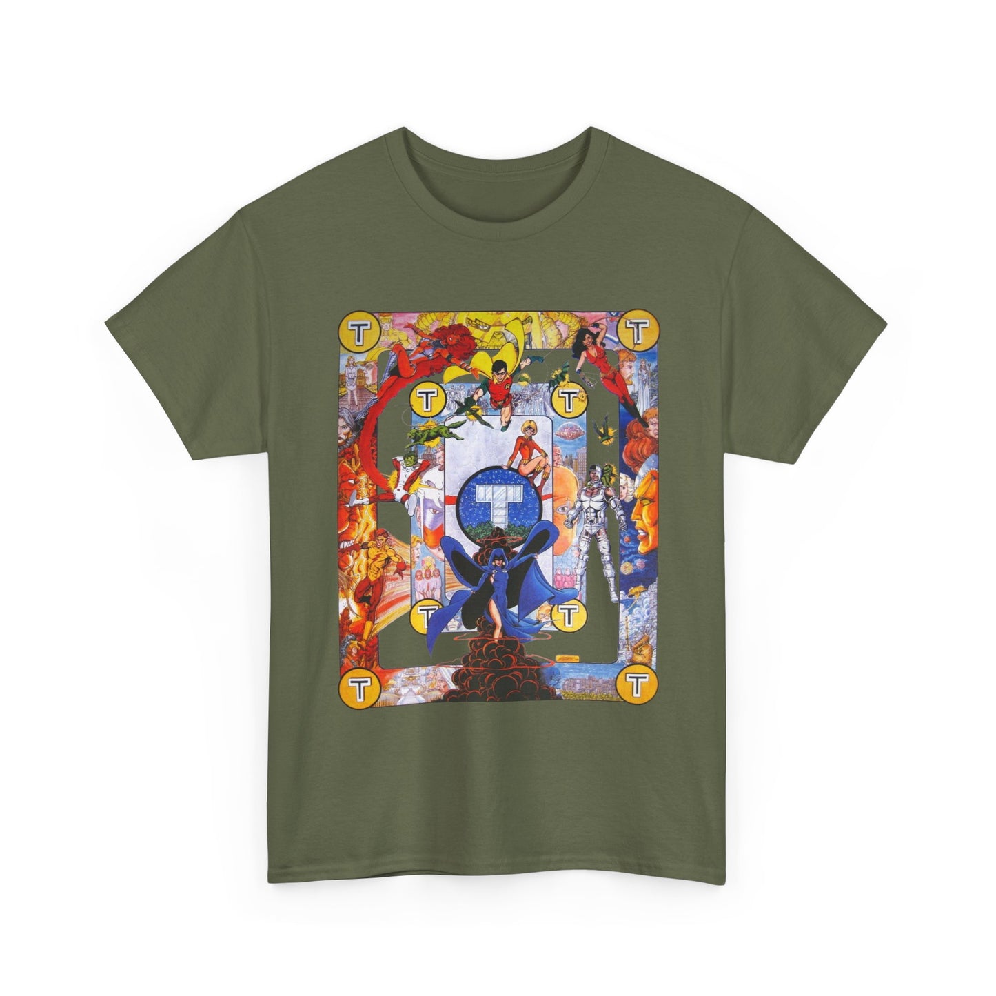 New Teen Titans Poster T-Shirt - George Perez Art - Cyborg, Raven, Robin, Terra, Wonder Girl, Changeling, Kid Flash, Deathstroke, Blackfire - DC Comics