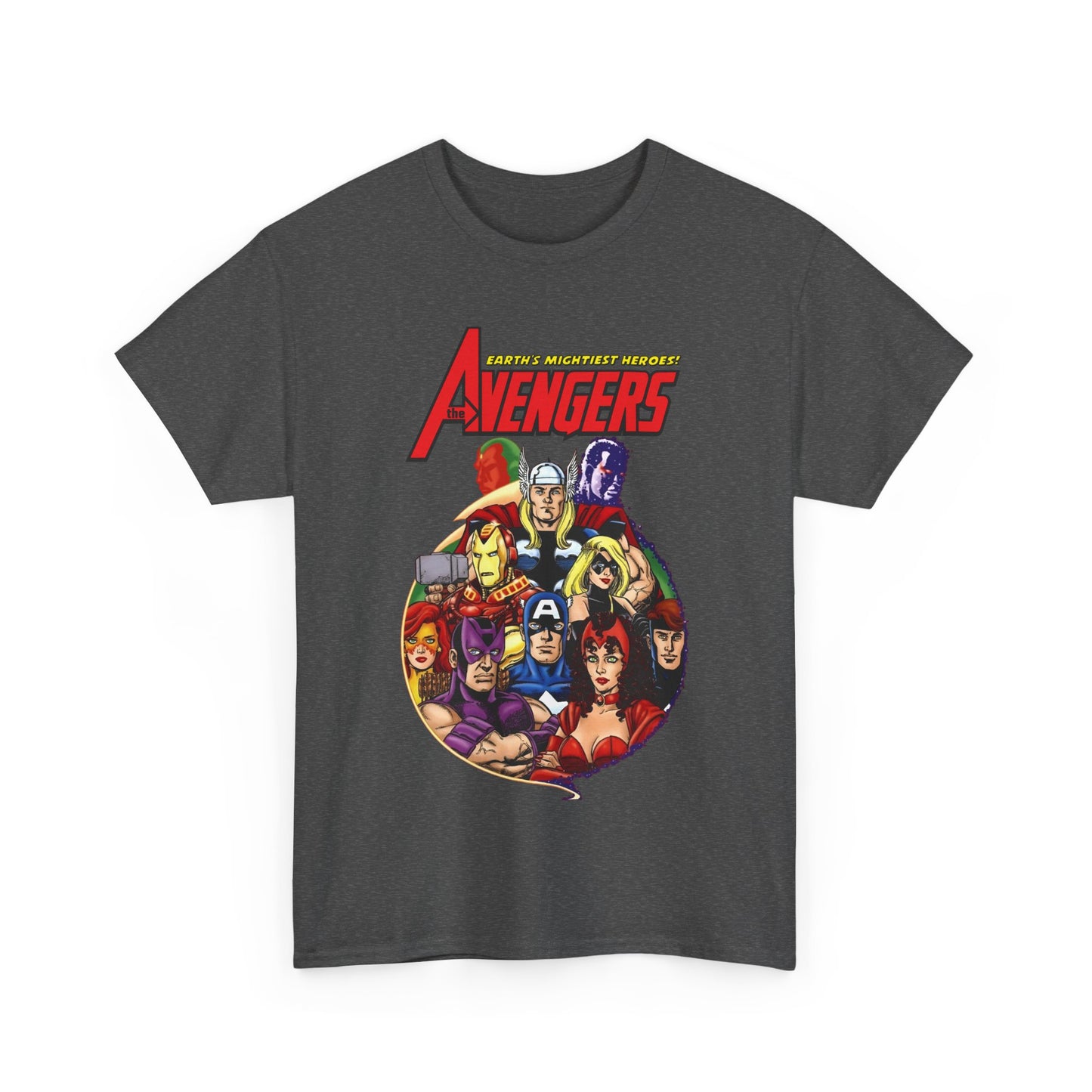 Avengers T-Shirt - George Perez Art - Captain America, Vision, Wonder Man, Iron Man, Thor, Hawkeye, Scarlet Witch - Popular Marvel Comics Characters