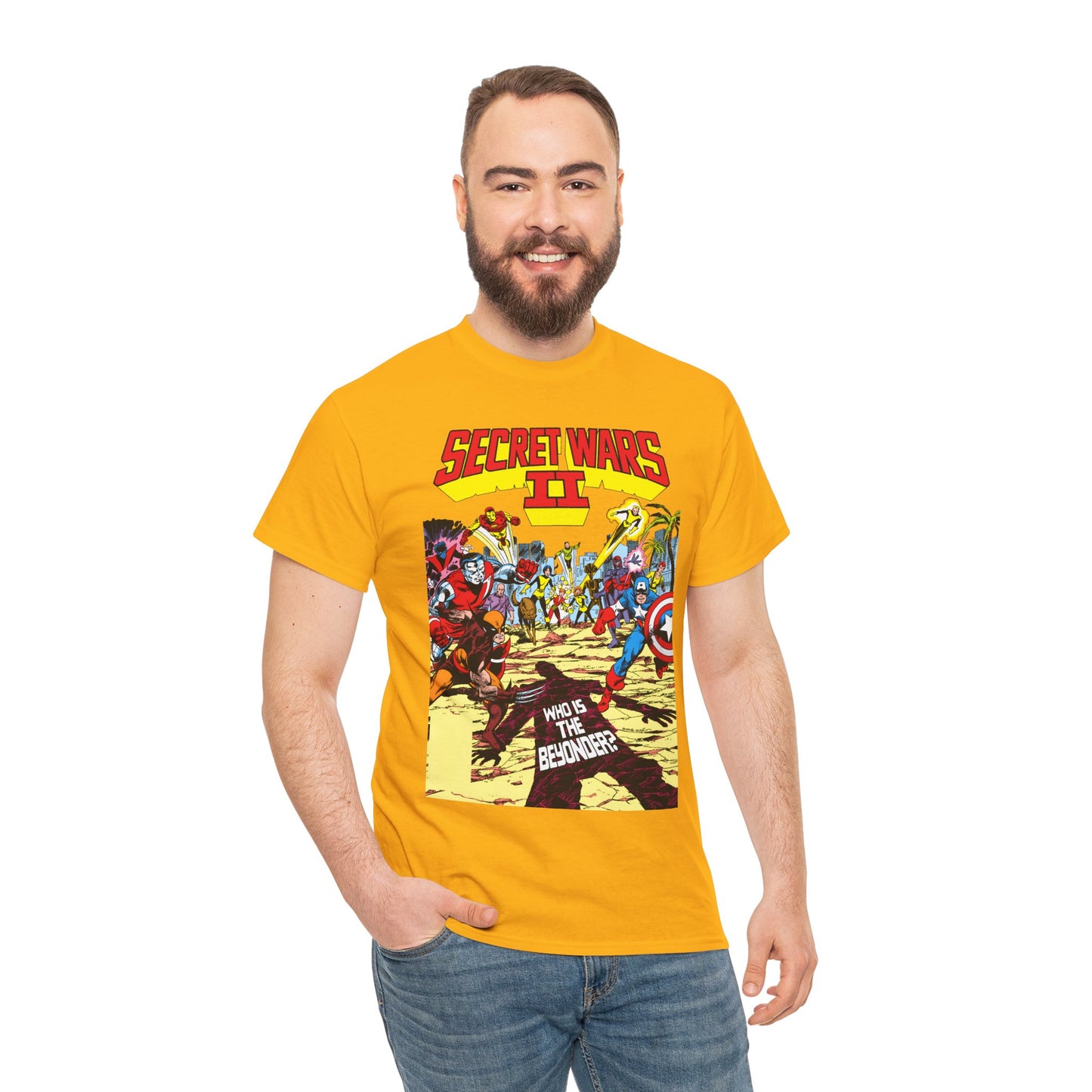 Secret Wars II T-Shirt - John Byrne Art - X-Men, New Mutants, Captain America - The Beyonder - Marvel Comics Series, 1980s