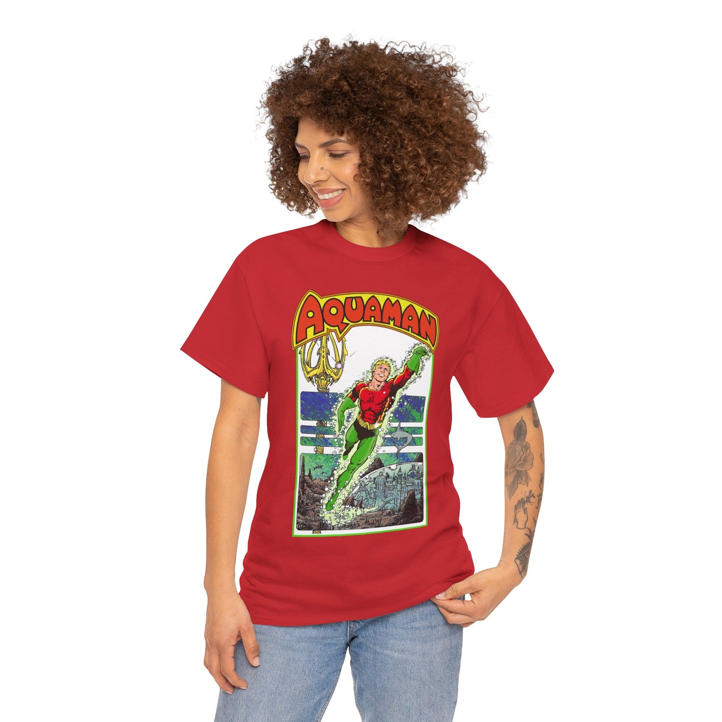 Aquaman T-Shirt - George Perez Art -Justice League 1980s Postcard Series - Arthur Curry - King of Atlantis - JLA - DC Comics