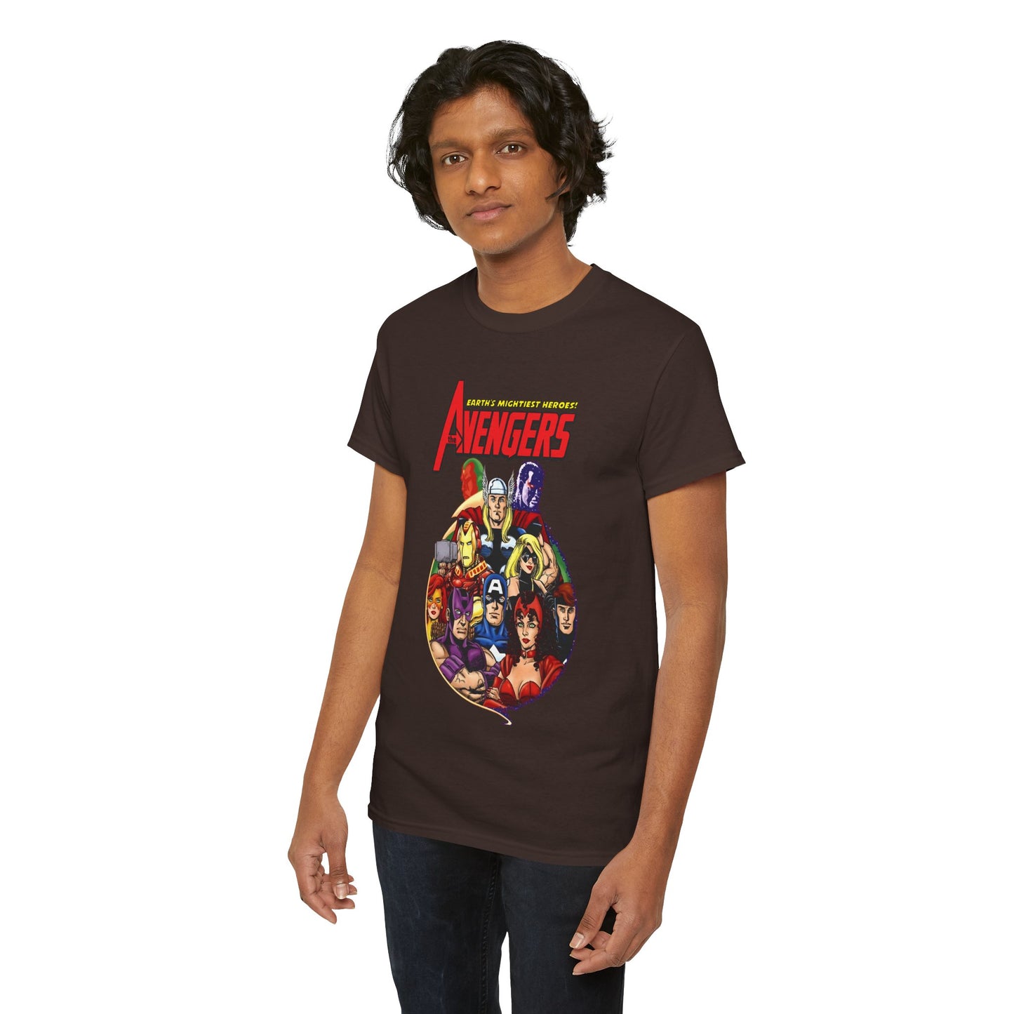 Avengers T-Shirt - George Perez Art - Captain America, Vision, Wonder Man, Iron Man, Thor, Hawkeye, Scarlet Witch - Popular Marvel Comics Characters